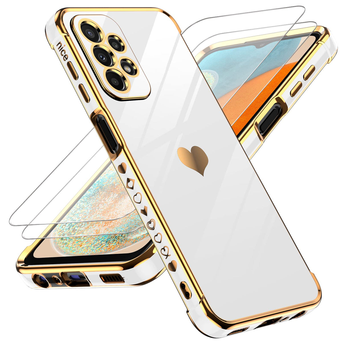 Leyi For Galaxy A23 5G Case Samsung Galaxy A23 5G Case With Screen Protector [2 Pcs]+ Full Camera Protection, Love Heart Plating