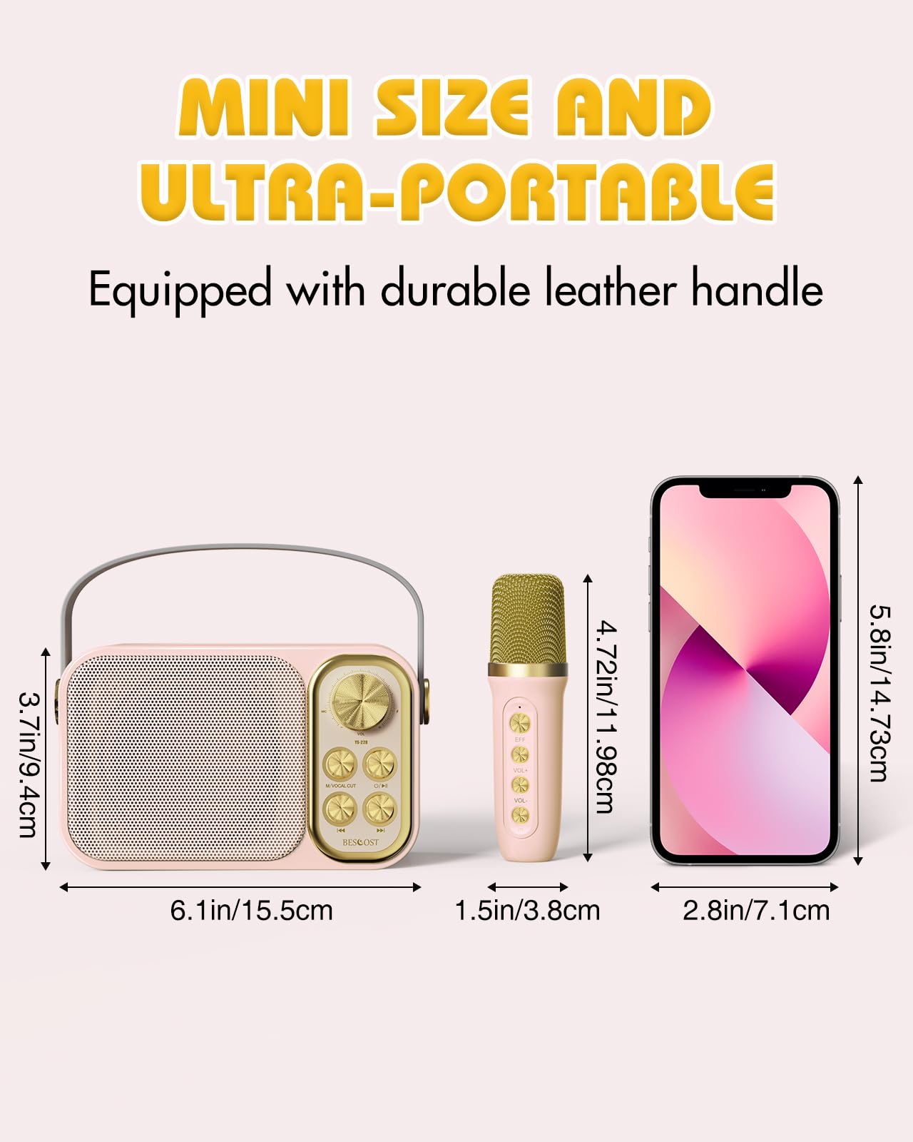 Mini Karaoke Machine For Kids, With 2 Wireless Microphone, Portable Bluetooth Speaker, Kids Karaoke Machine To Sing Anywhere, Fo