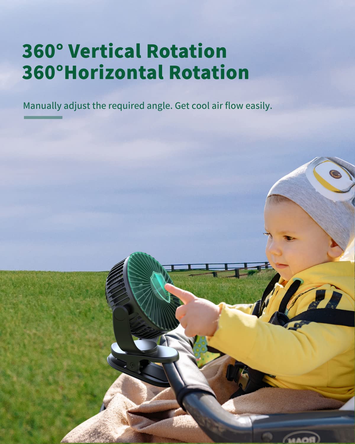 Dorobeen Portable Clip On Fan, 5000Mah Battery Powered Fan, 3 Speed Quiet Rechargeable Mini Desk Fan, 360 Rotate Personal Coolin