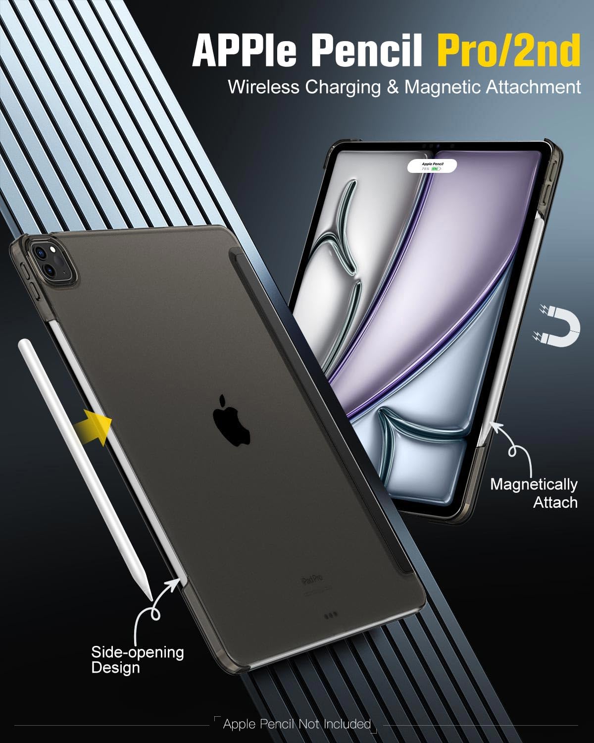 MoKo for iPad Air 13 Inch M2 Case 2024/ iPad Pro 12.9 Case (6th/5th Gen 2022/2021), Slim Smart Shell Translucent Frosted Hard PC Back Cover, Support Touch ID & Pencil Pro/2nd/USB C, Space Black