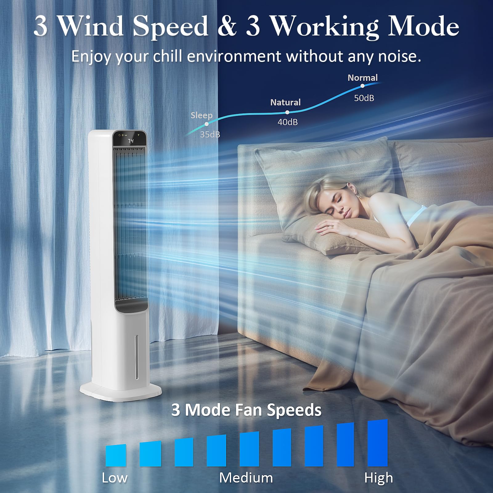 Portable Windowless Air Conditioner With Remote Control, Evaporative Air Cooler With 4 Ice Packs, 12H Timer, 50 Oscillation, 3 S