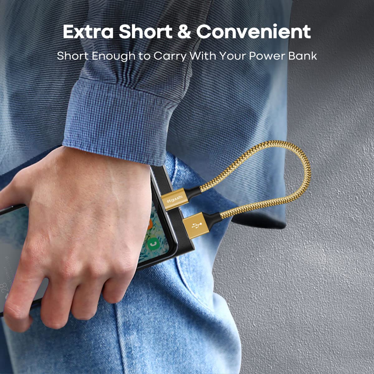 Etguuds Usb To Usb C Cable 1Ft, 2 Pack Usb A To Type C Charger Cord Fast Charging For Samsung Galaxy A15 A25 A35 A55 A54, S24 S23 S22 S21 S20 S10 S10E, Note 20 10, Moto G, For Iphone 16 15, Gold