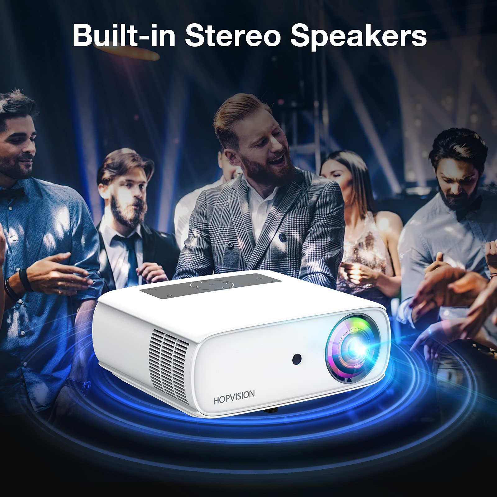 Hopvision Native 1080P Projector Full Hd, 15000Lux Movie Projector With 150000 Hours Led Lamp Life, Support 4K 350'' Home Outdoo
