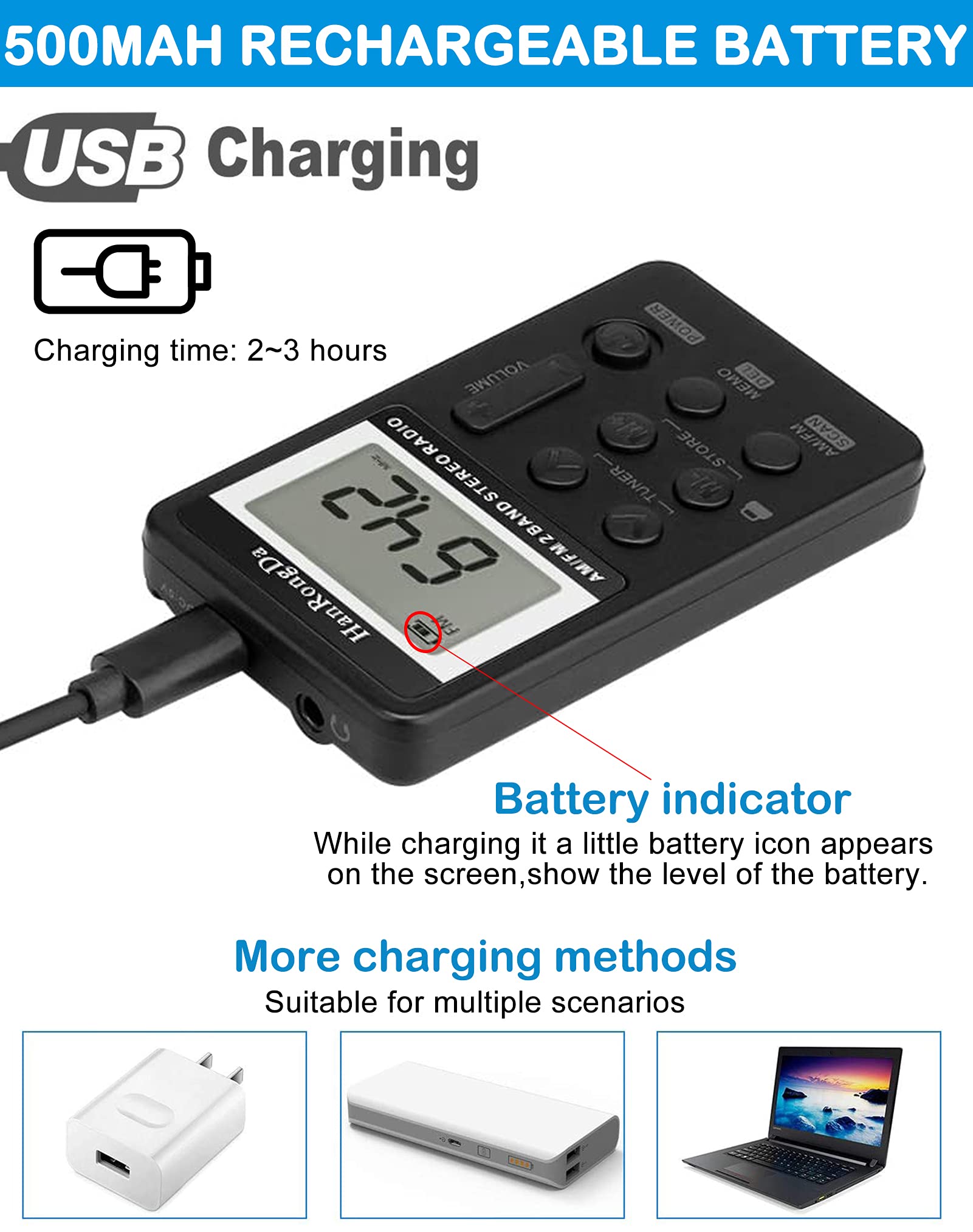 Hanrongda Portable Radio Am/Fm Walkman With Excellent Reception And Stereo Sound, Pocket Radios With 58 Preset Stations, Built I
