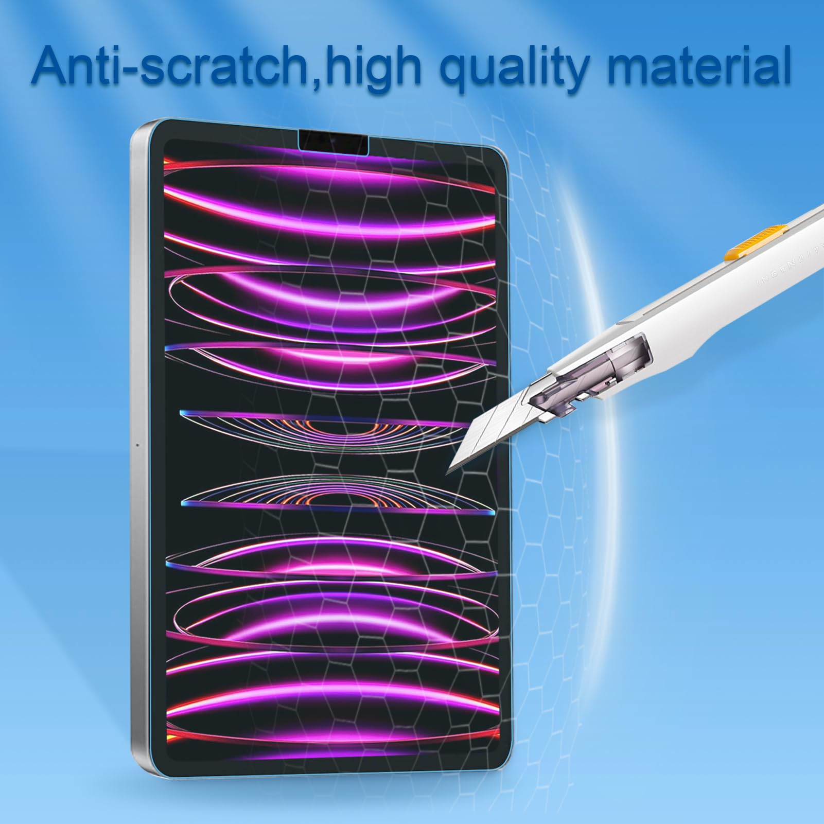 2 Pack Tempered Glass & Anti Blue Light Screen Protector For Ipad Pro 12.9'' 6Th/5Th/ 4Th/3Rd,9H Hardness/Bubble Free/Scratch Re