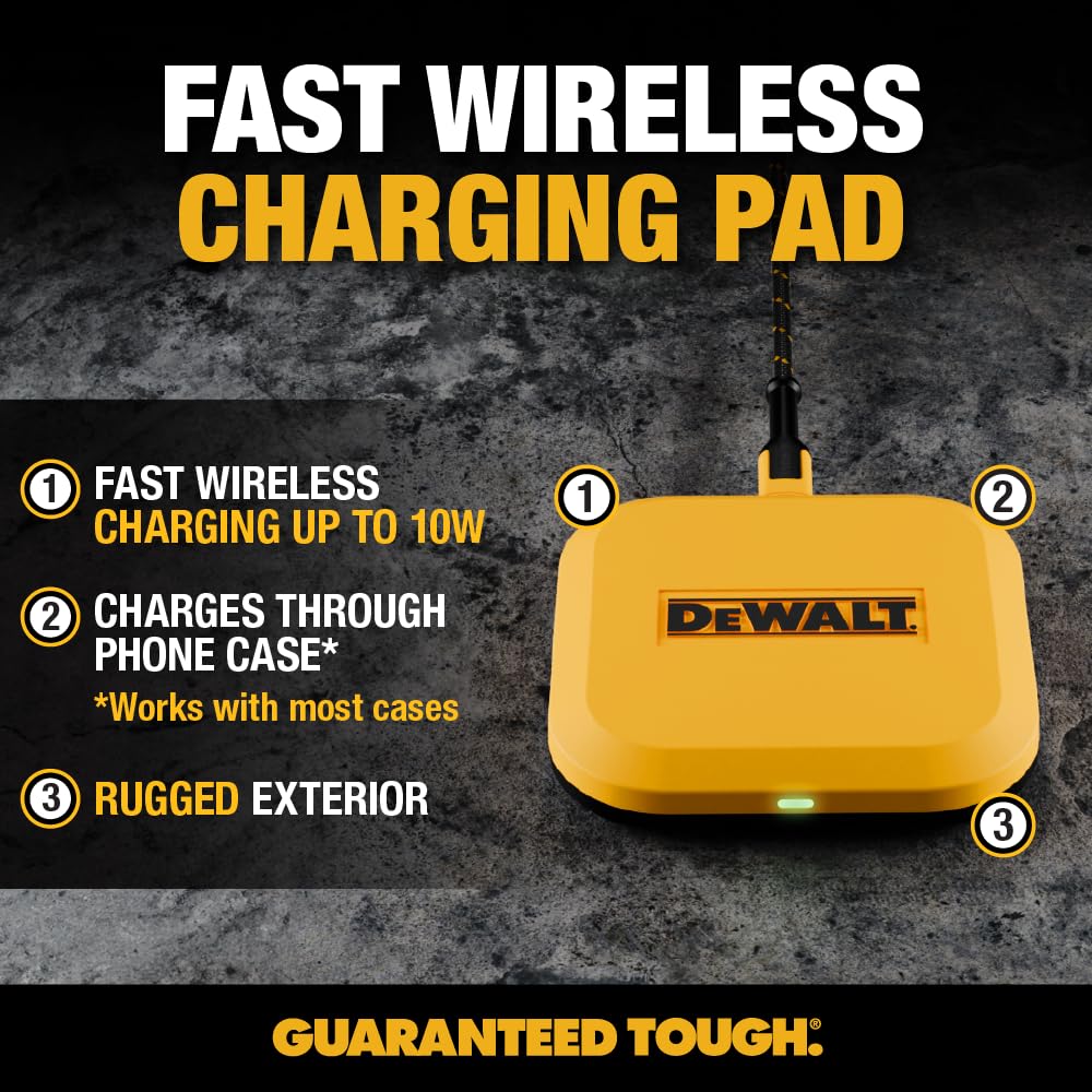 Dewalt Fast Wireless Charging Pad - Type C Cable And Ac Adapter Included - 10W Max Qi Wireless Charger Iphone 14/13/12 Samsung A