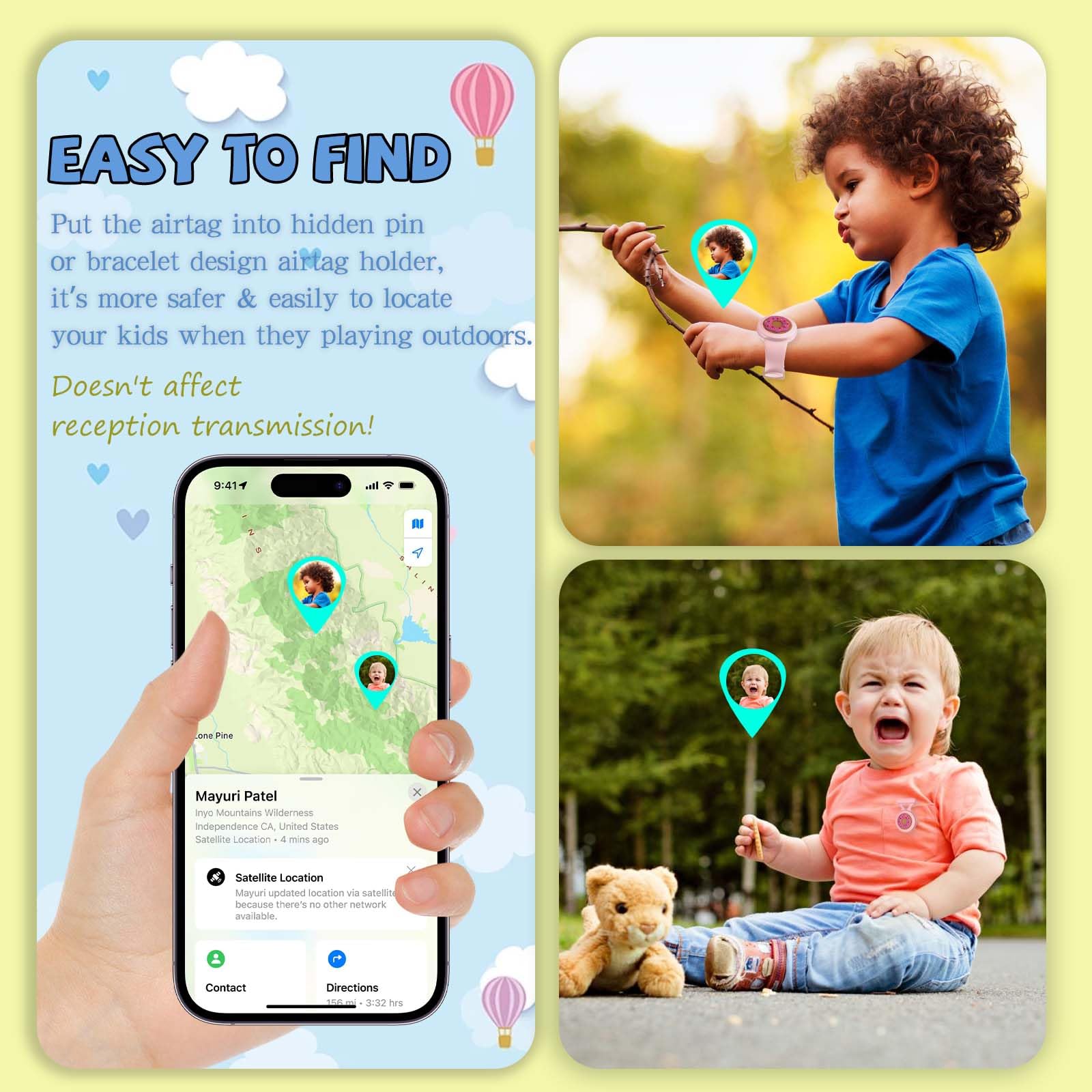 [2In1] For Airtag Bracelet & Airtag Holder With Pin, Kids Airtag Case And Kids Air Tag Bracelet Waterproof Air Tag Holder Cute D