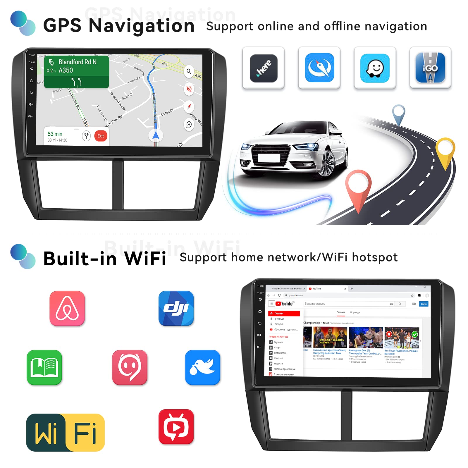 Unitopsci Android Car Stereo For Subaru Forester Impreza Wrx 2008 2012 Carplay Android Auto Bluetooth Car Radio 9 Inch Hd Touchs