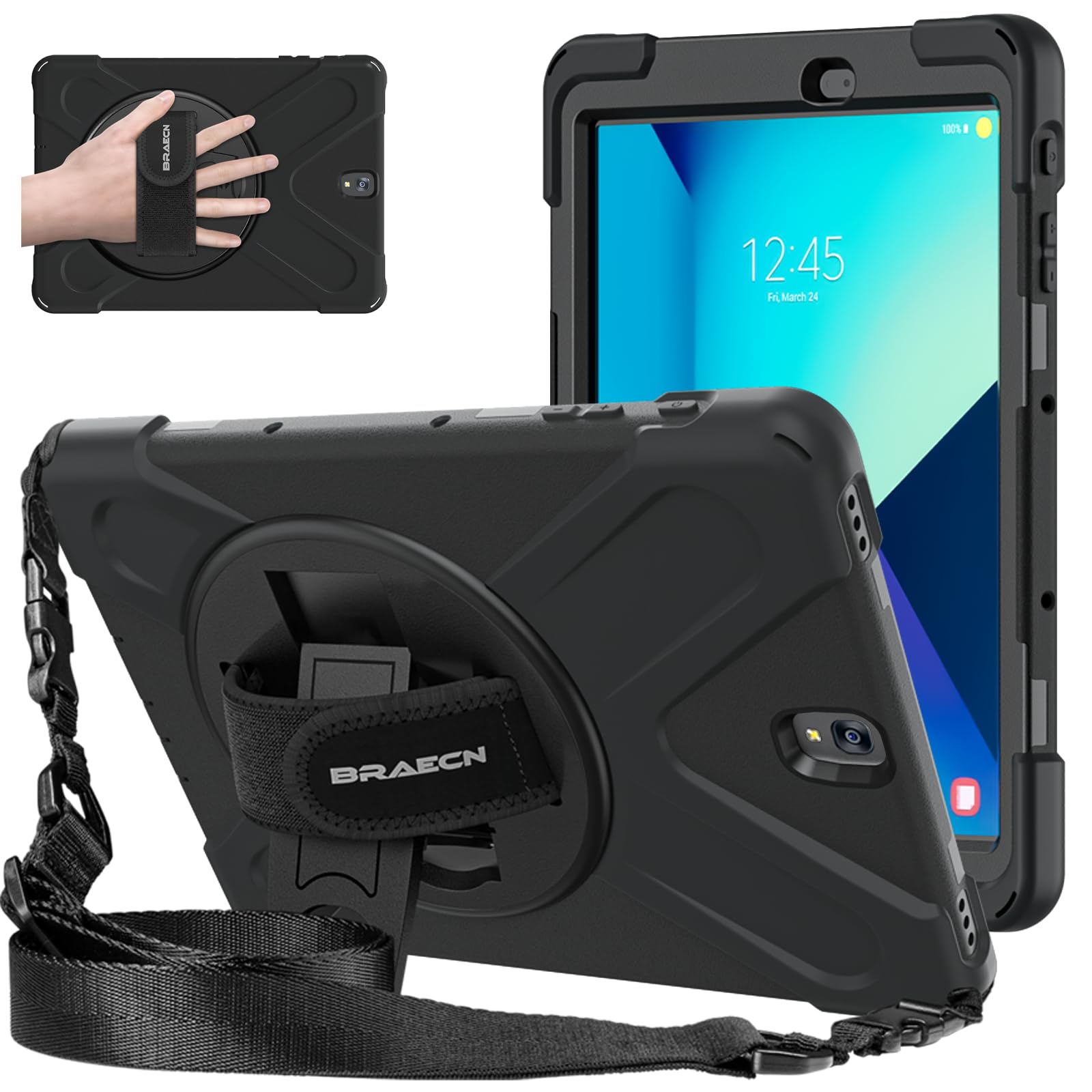 BRAECNstock for Samsung Galaxy Tab S3 Case 9.7 inch 2017 (SM-T820/T825/T827) Rugged Shockproof Protective Cover with Rotating St