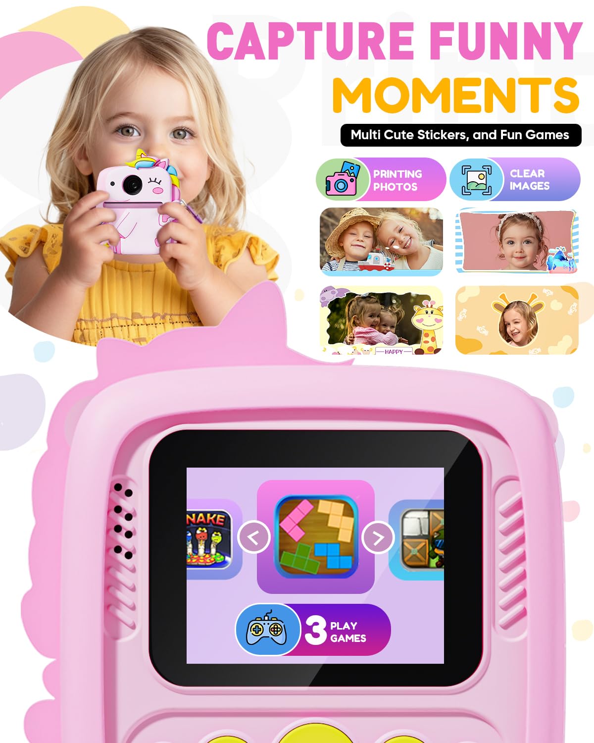 Prysyedawn Instant Print Camera For Kids, Christmas Birthday Gifts For 3 8 Year Old Boys Girls, 1080P Kids Digital Camera Toys F