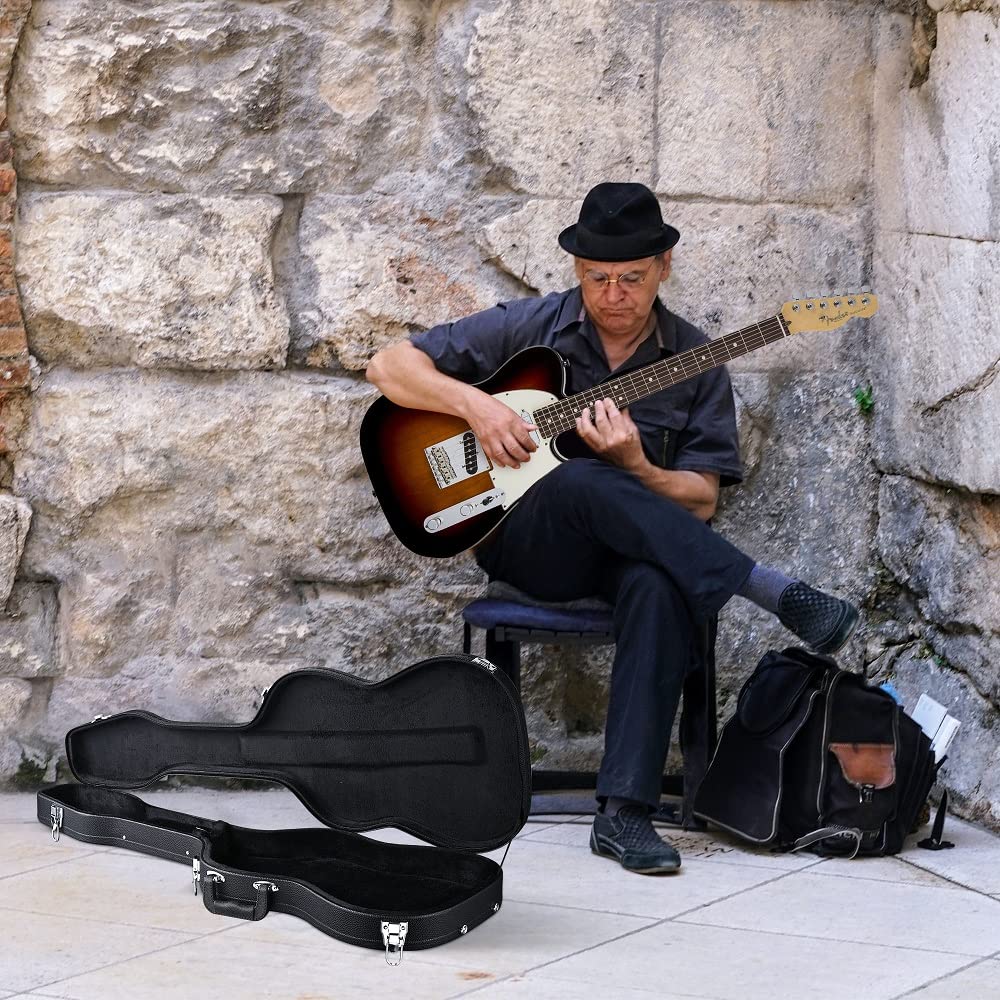 Zehuoge Electric St Guitar Hard Case Electric Guitar Wooden Hard Shell For Stratocaster & Telecaster Style Lockable Black