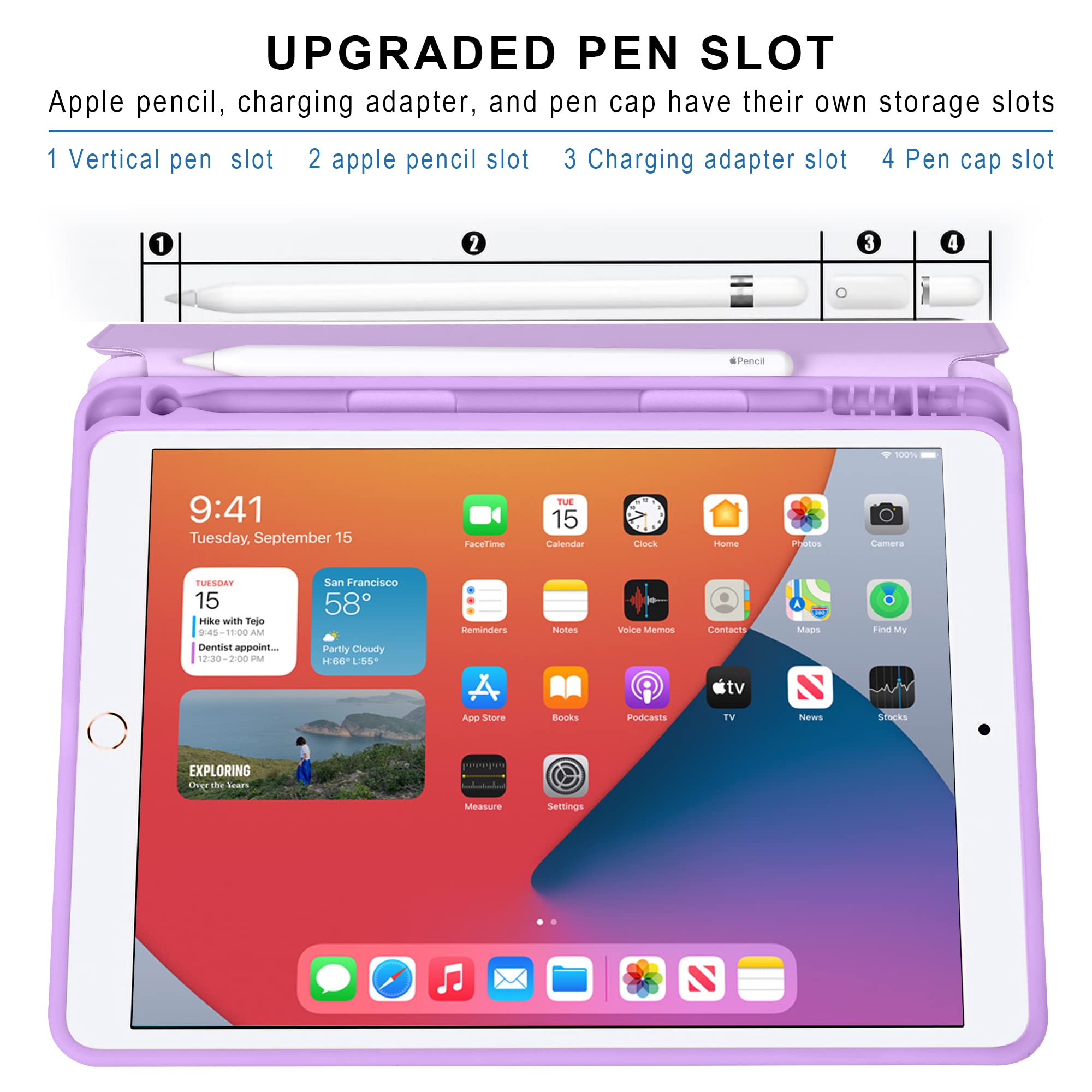 Arae For Ipad 10.2 Inch Case (9Th Generation 2021) & (8Th Generation 2020) & (7Th Generation 2019) With Pencil Holder Auto Wake/