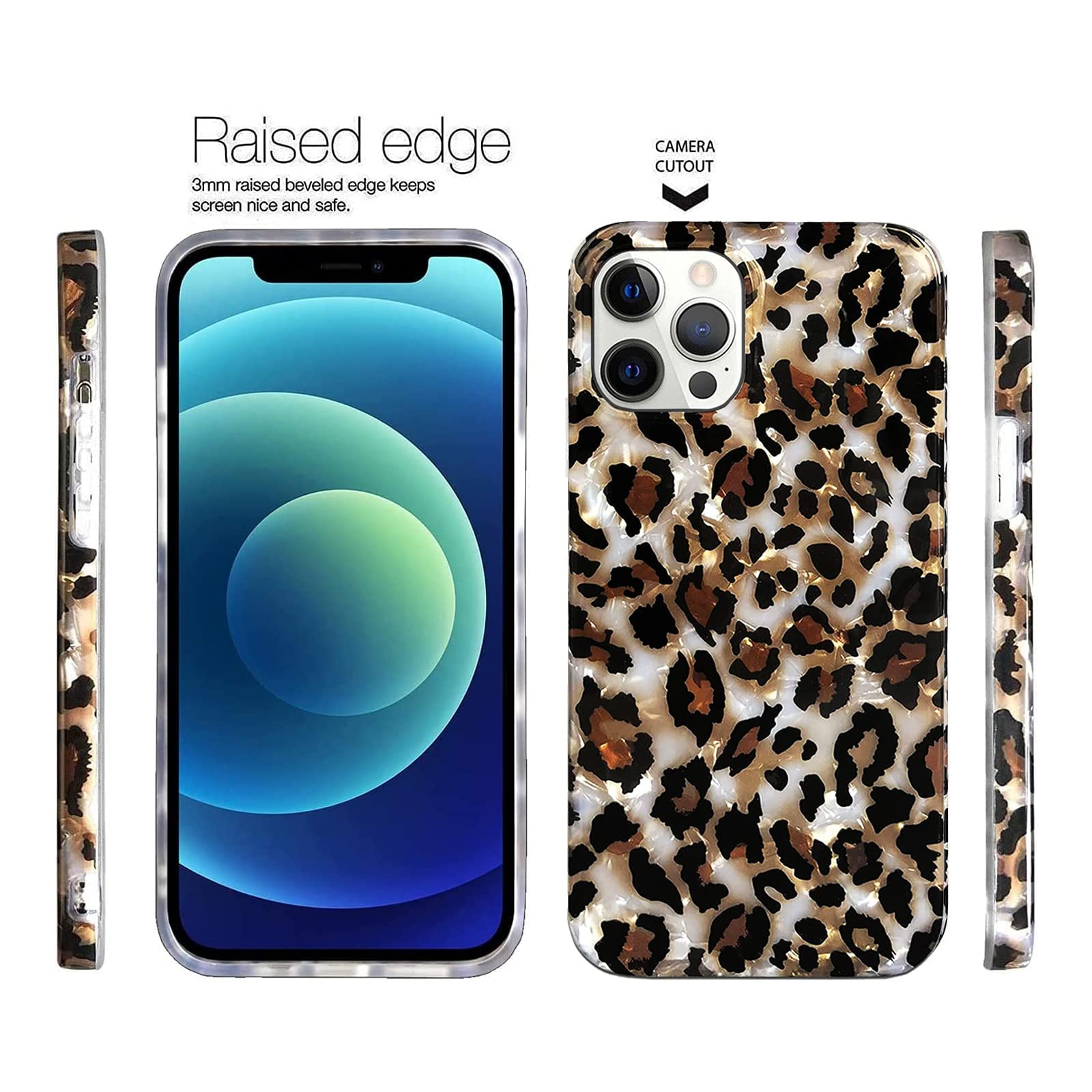 J.West Leopard Case Compatible With 12 Pro Max, Luxury Sparkle Cheetah Print Design Soft Silicone Phone Case Cover Girl Women Wi