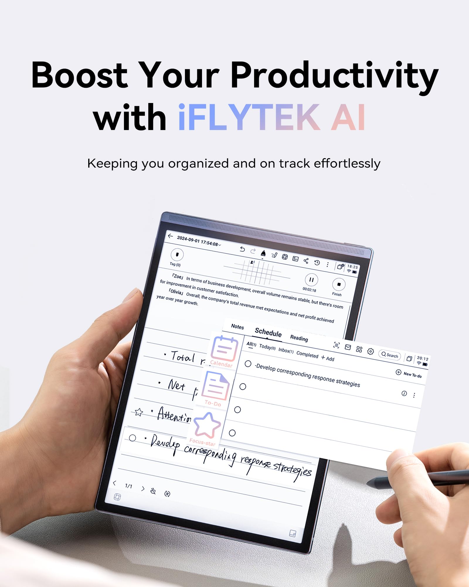 Iflytek Ainote Air 2 Bundle - 8.2 Digital Writing Tablet With Pen, Smart Voice-To-Text Notes, Multilingual Transcription, Chat