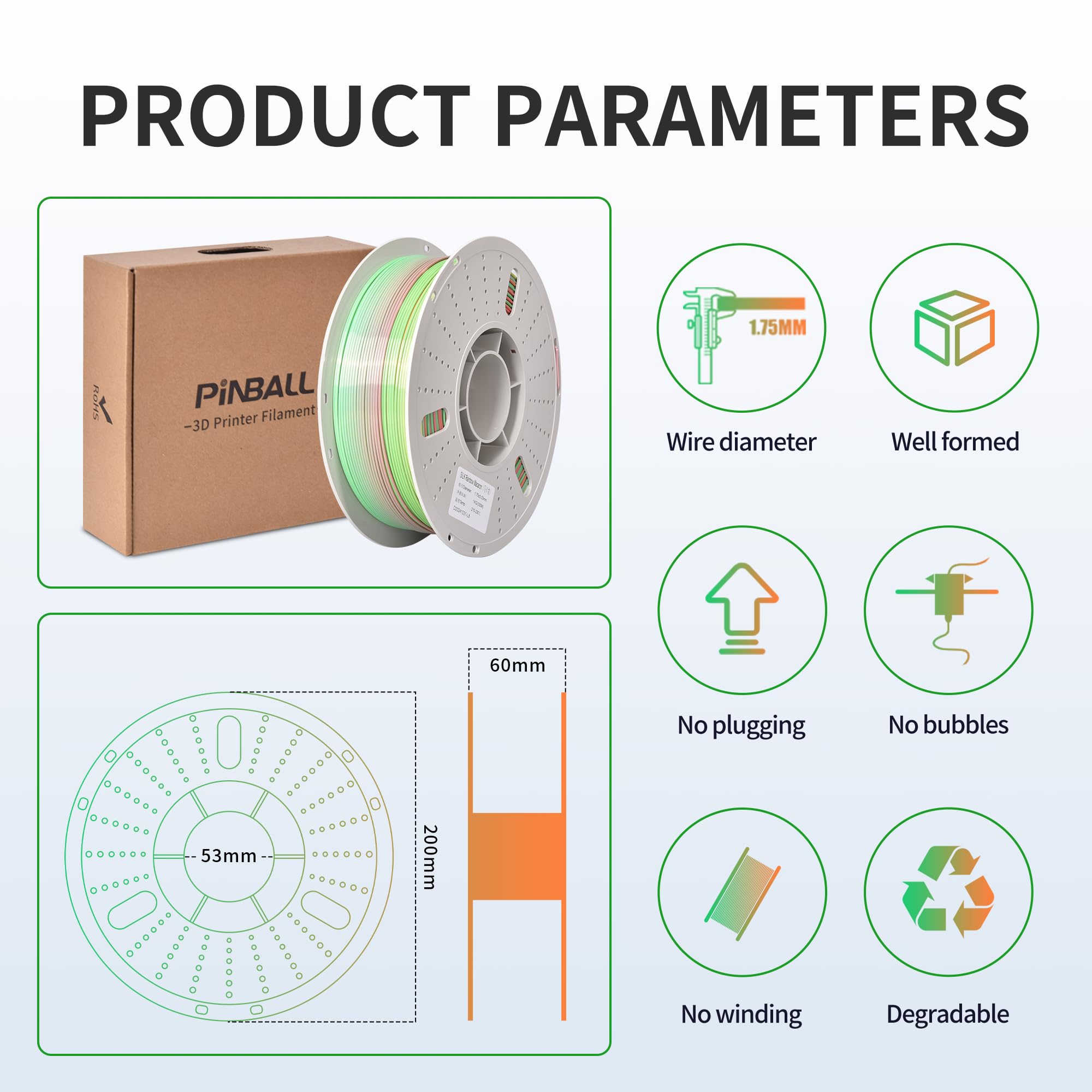 Pinball Silk Rainbow Pla Filament 1.75Mm, 3D Printer Multicolor Filament, Color Changing Filament 1Kg (2.2Lbs) 1 Spool, Dimensio