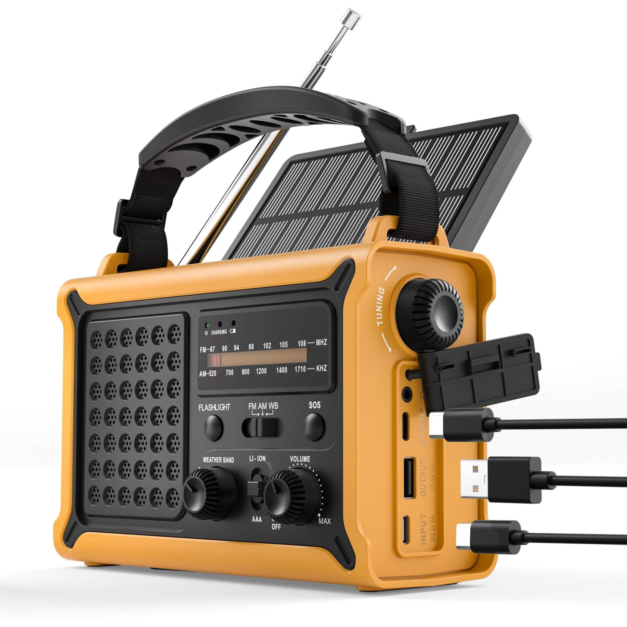 Emergency Weather Radio - Hand Crank Solar, 12000mAh Power Bank, 8500mm Solar Panel, NOAA AM/FM Alert, Ultra-Clear Sound with 57