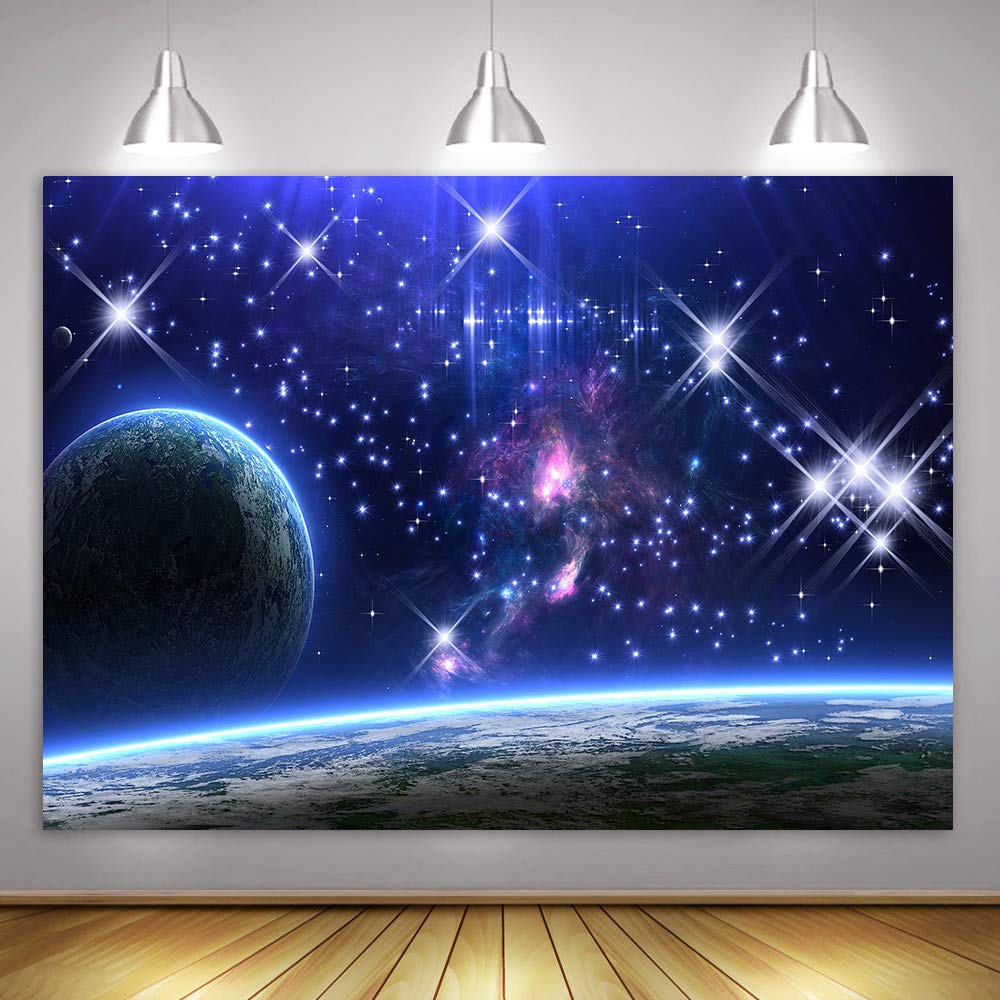 Galaxy Background Mtmety 7X5Ft Stars Sky Background Dark Blue Halo Glitters Stars Purple The Earth Props Photo Booth Studio Hxme