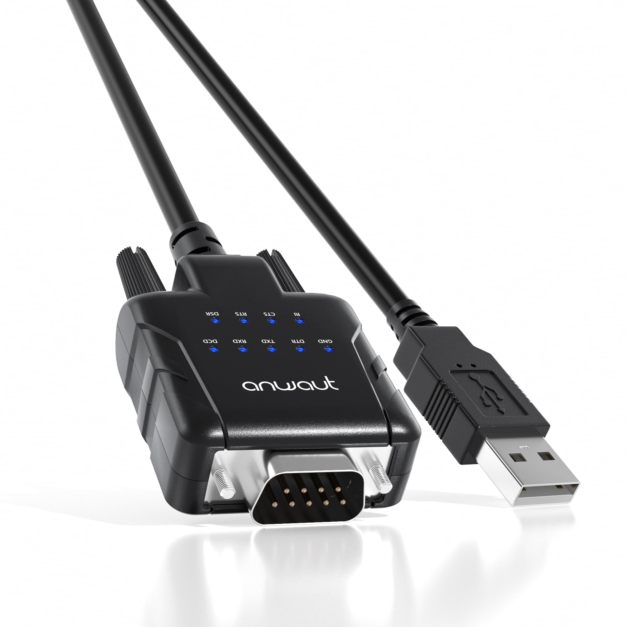 Anwaut 1 Port Industrial Usb To Serial/Rs232 (Db9) Converter Adapter W/ 9 X Leds (Compatible For Windows 11, Macos 14 Sonoma,Lin