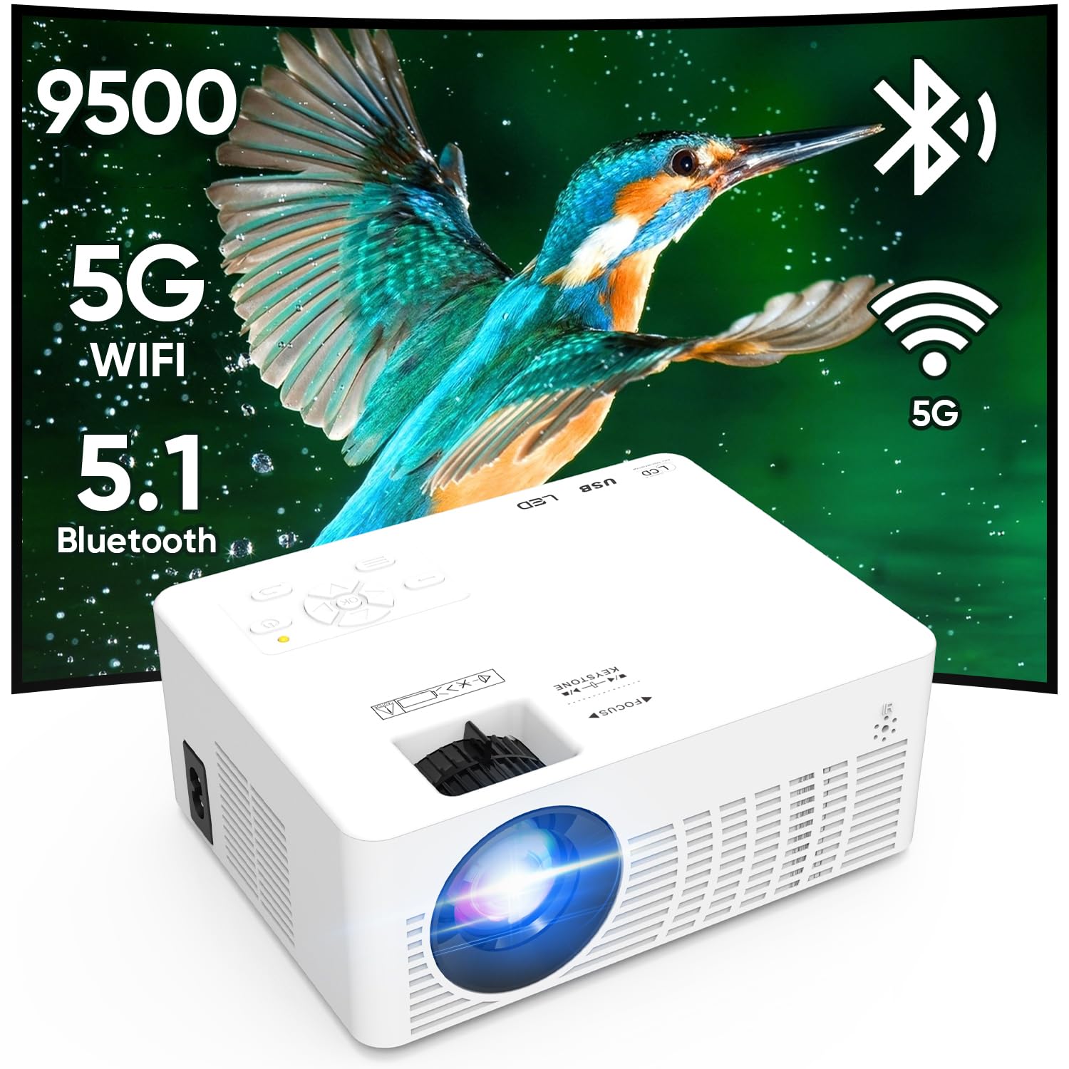 Mini Projector, 2023 Projector With Wifi And Bluetooth, Movie Projector, 1080P Full Hd Supported Outdoor Projector, Portable Pro