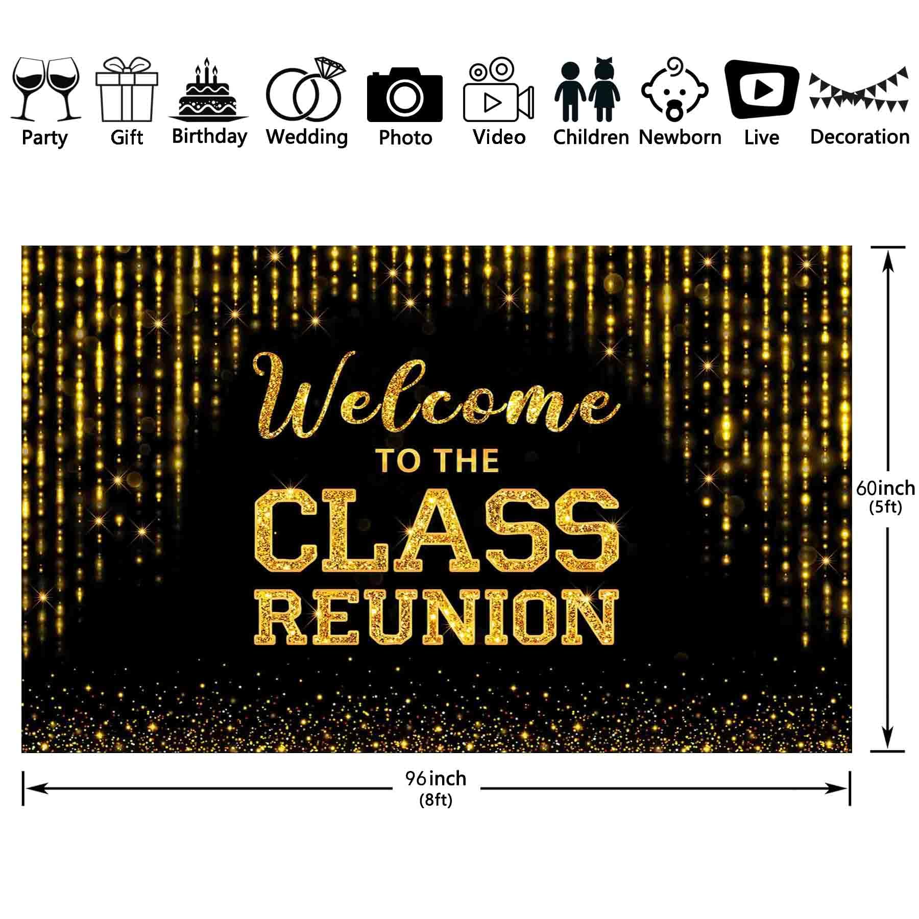 Swepuck 96X60Inch Fabric Golden Welcome To The Class Reunion Backdrop 20Th 30Th 40Th Reunion Photography Background School Party