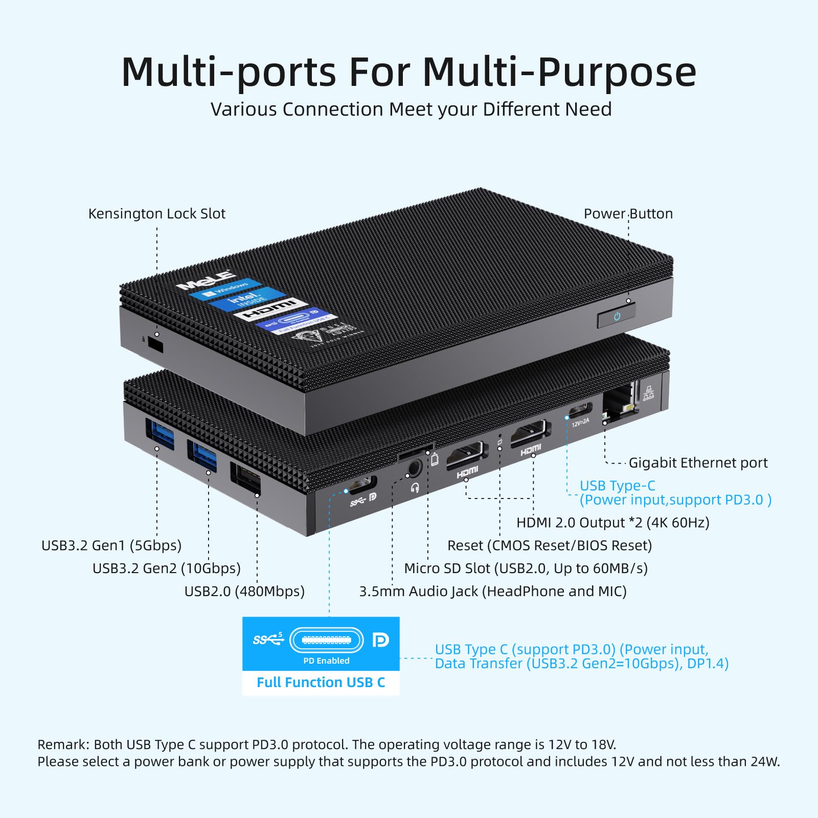 Mele Fanless N100 Mini Pc Windows 11 Pro 8Gb 128Gb Micro Pc Quieter4C 2X Hdmi 4K Usb C Triple Display 2.4G/5G Wifi Bt5.1 Gbe Sma