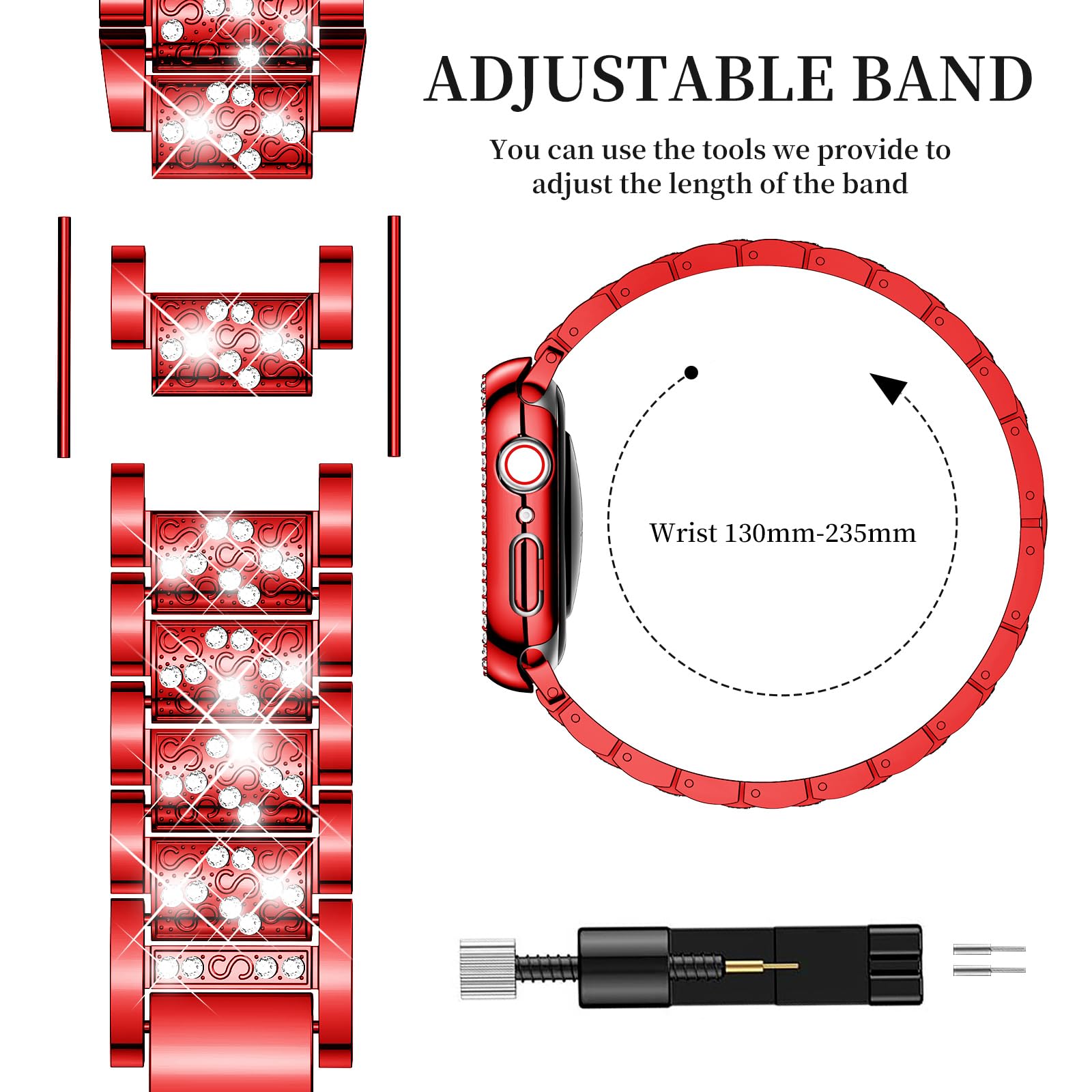 Mosonio Compatible With Apple Watch Band 42Mm With Case Women, Jewelry Replacement Metal Wristband Strap With 2 Pack Bling Pc Pr