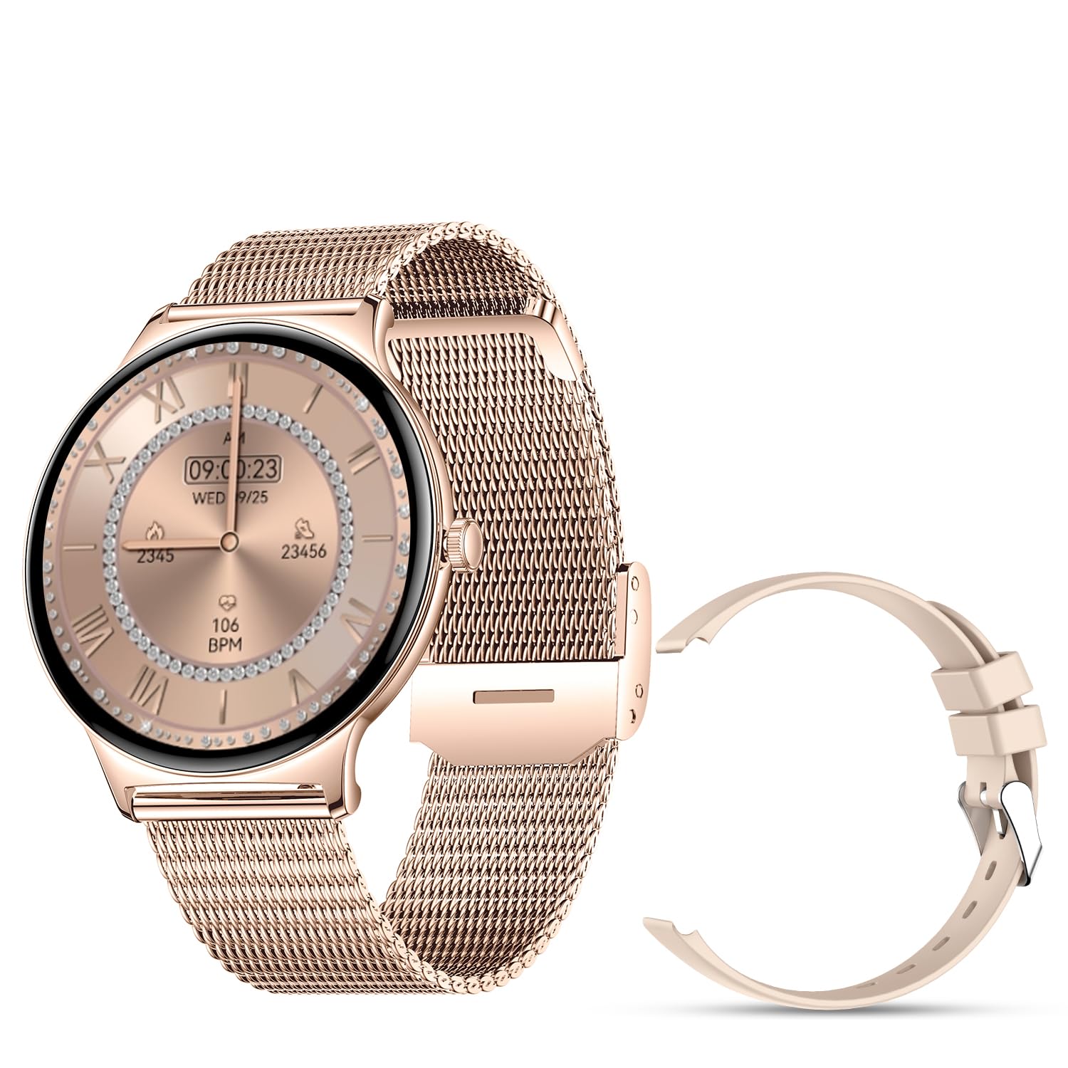 J-CD Smart Watch for Women, 1.43 inch Screen, Round Fitness Watches, Support Make&Receive Call/Bluetooth/Sleep Tracker, IP68 Wat