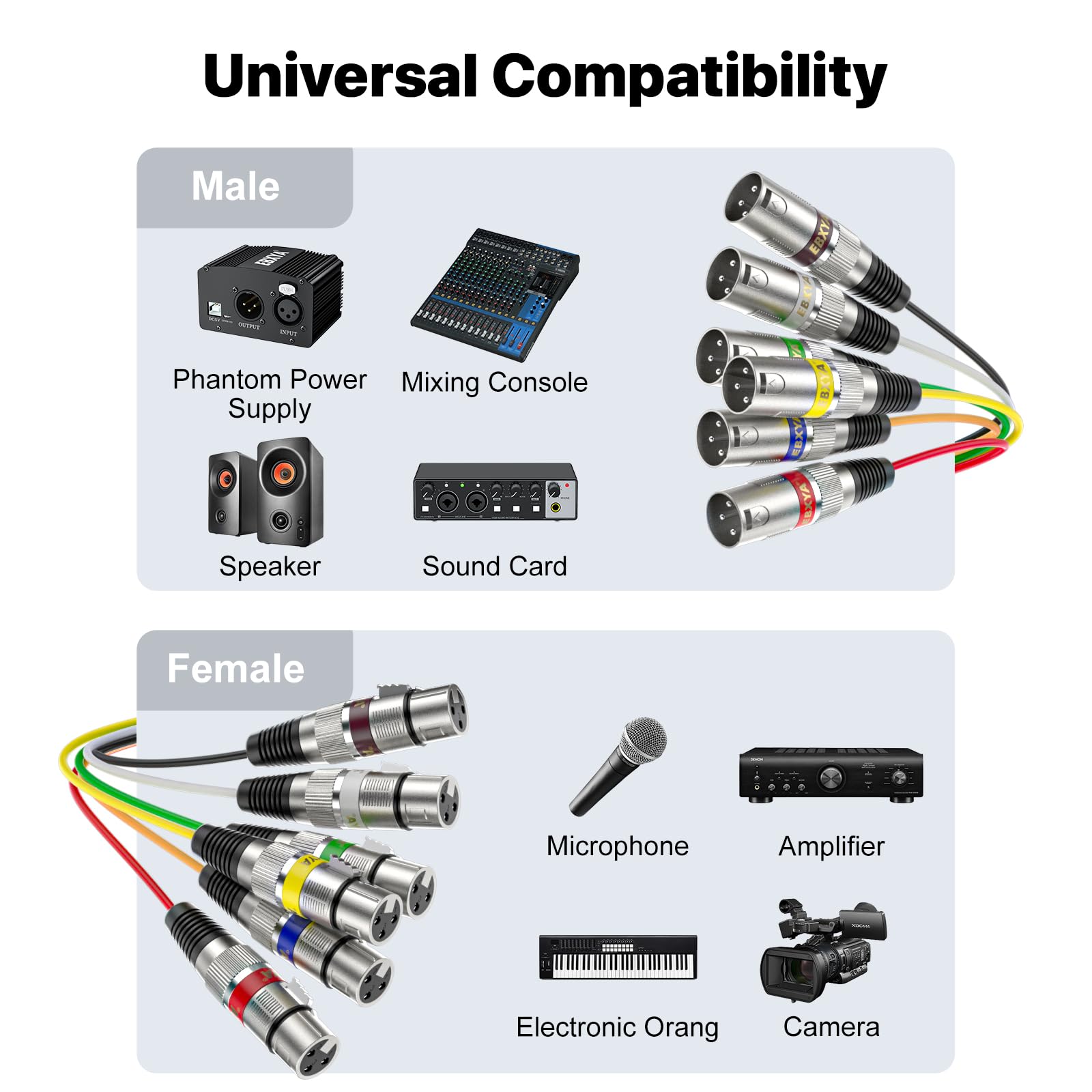 Ebxya 6 Channel Colored Xlr Snake Cables 3 Feet   Shielded Audio Frequency Control Cable Snake, 2 Packs