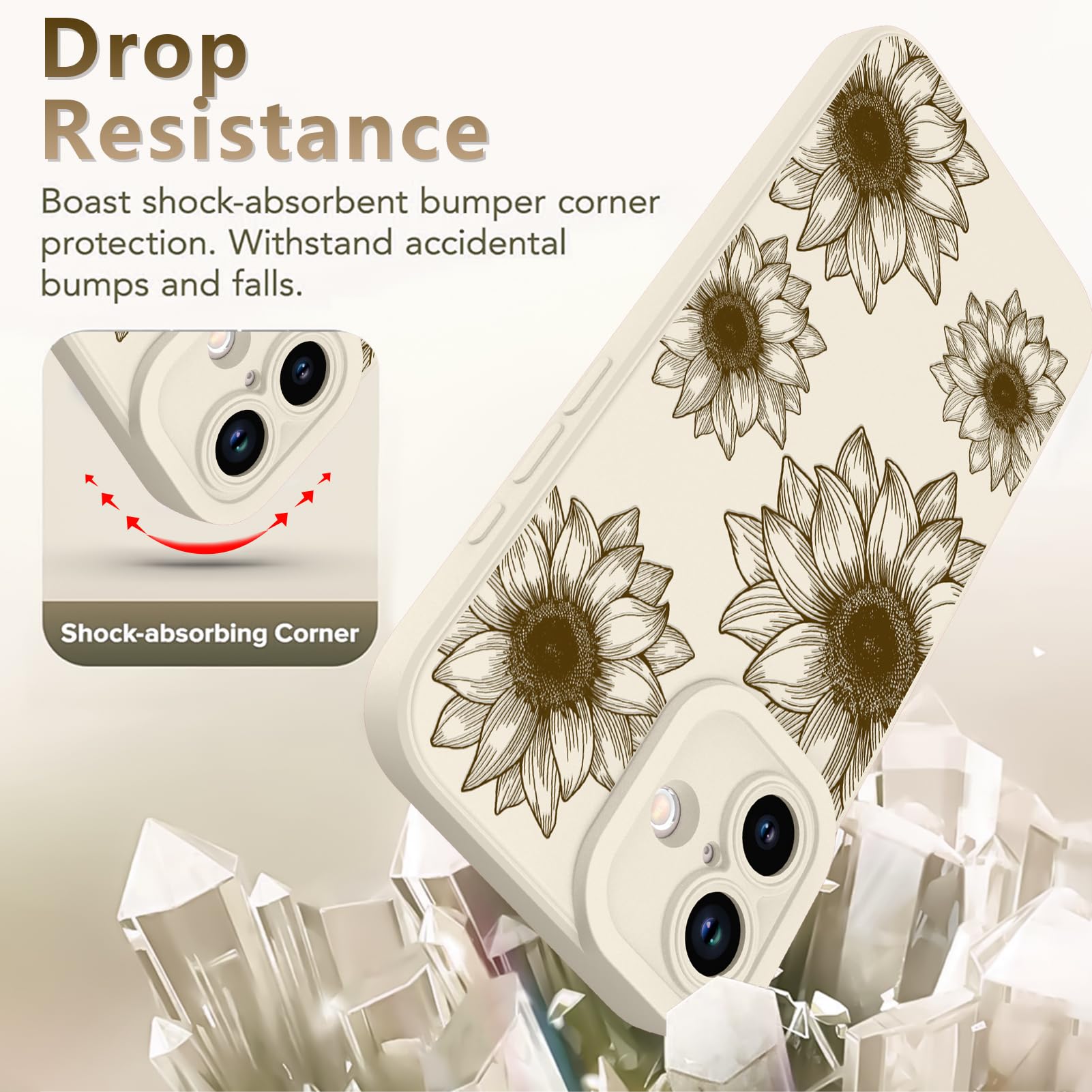 Ook Floral Case For Iphone 16 Case, Cute Sunflower Floral Blooms Design Soft Tpu Shockproof Protective For Women Girls Slim Phon