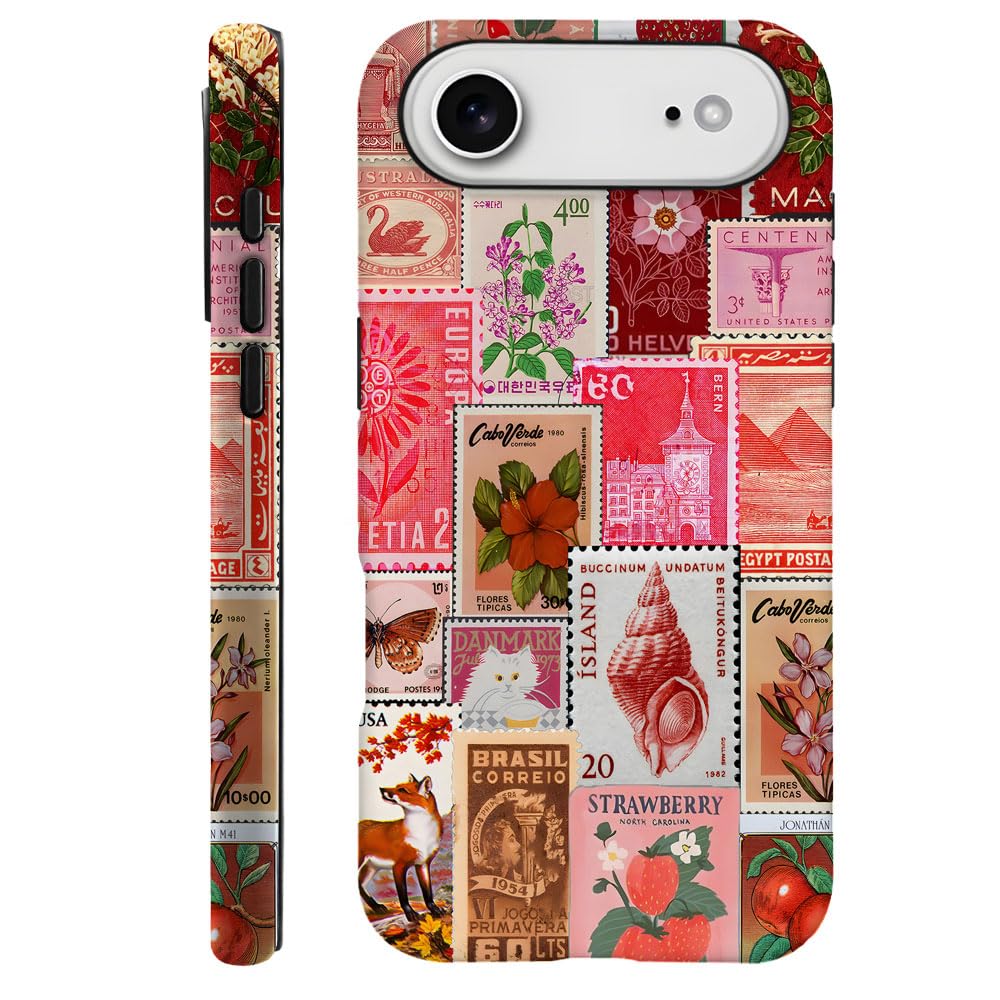 Compatible with iPhone 17 Air,Durable & Shockproof Phone Case Cover Design - Vintage Flower Stamp