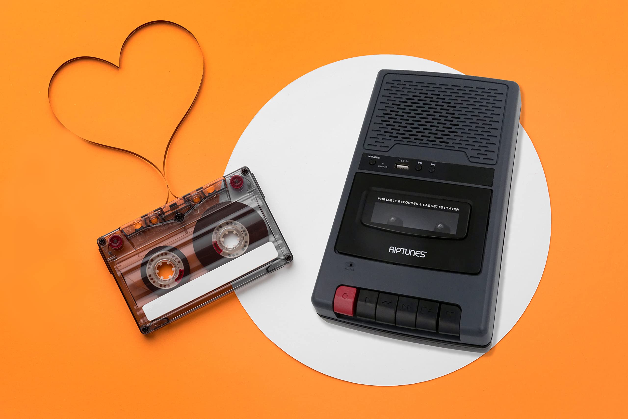 Riptunes Portable Cassette Recorder Player, Tape To Usb Audio Music Digital Converter, Retro Shoebox Tape Recorder With Usb Player, Cassette Mp3 Converter W/Built In Microphone  Grey