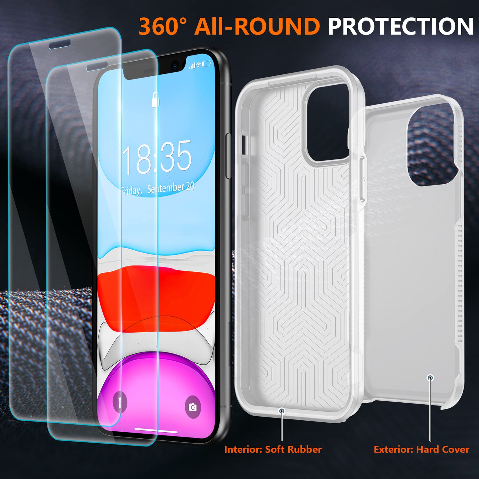 Spidercase Shockproof For Iphone 11 Case,[10 Ft Military Grade Drop Protection],Phone Charms With 2 Pcs[Tempered Glass Screen Pr