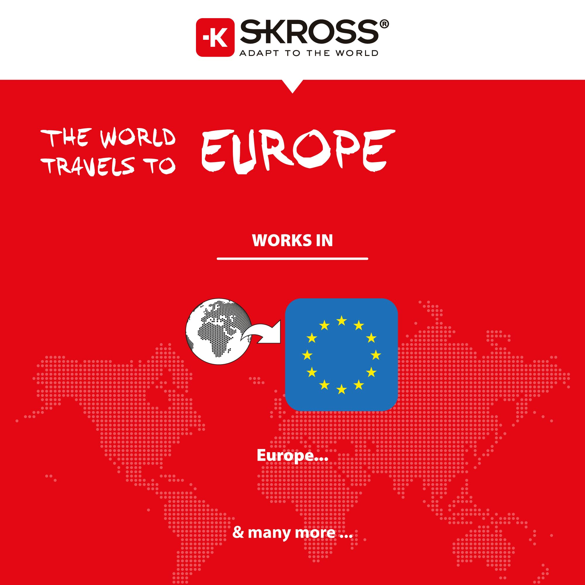 Skross World To Europe Country Travel Adaptor, White
