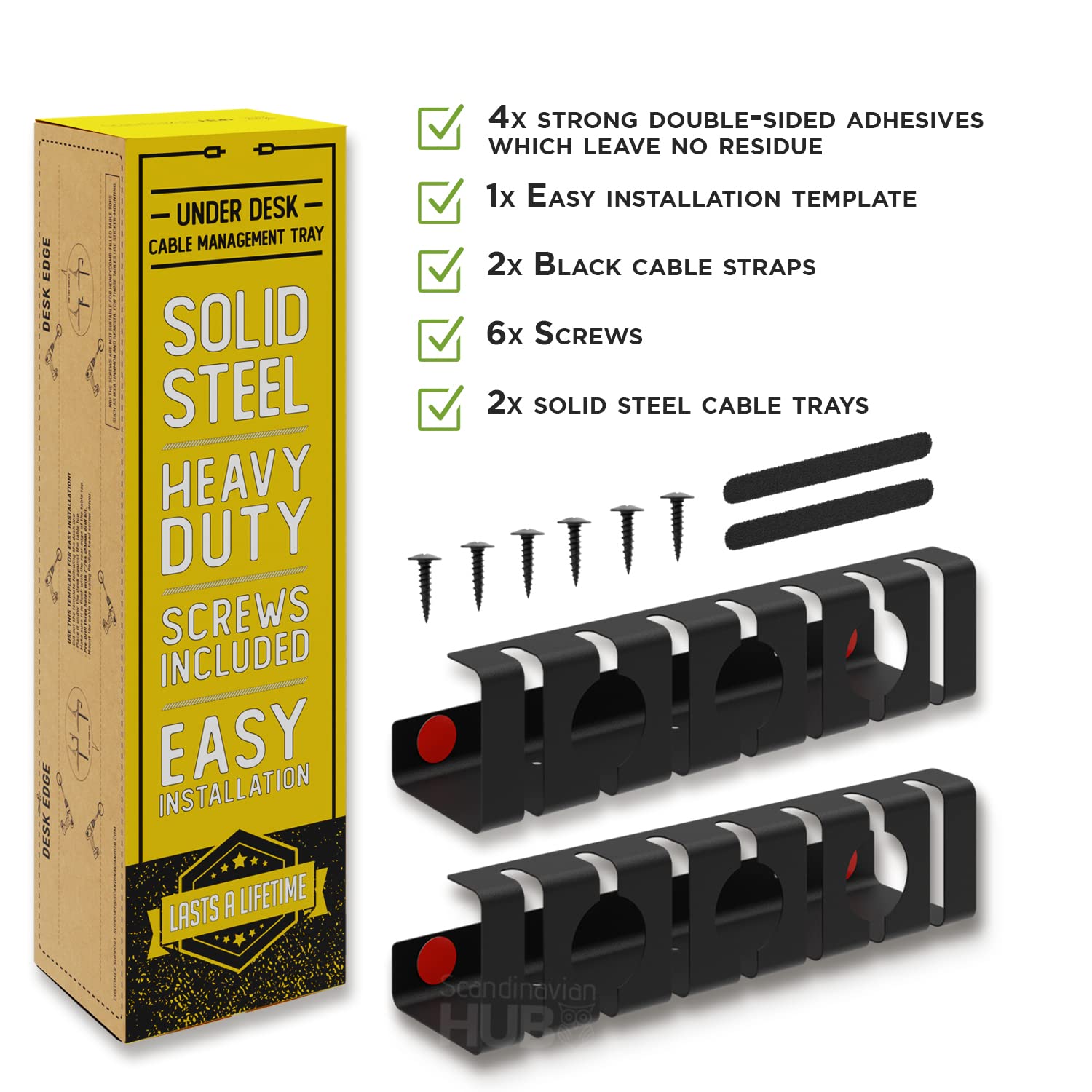 Under Desk Cable Management Tray   No Drill Cable Management For Glass Desk. Under Desk Cable Organizer For Wire Management. Perfect Standing Desk Cable Management Rack (Black   Set Of 2)