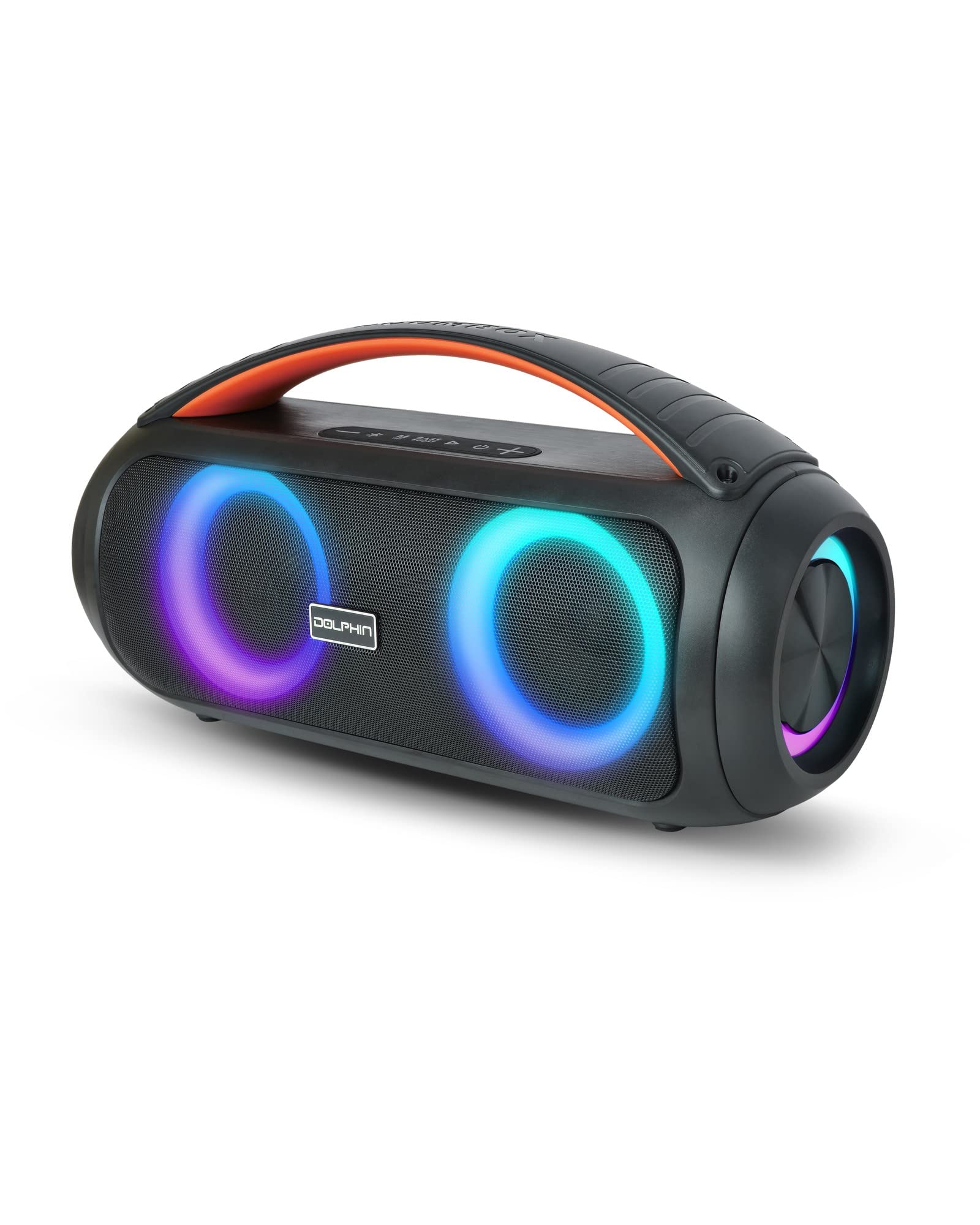 Dolphin Lx 220 Boombox Bluetooth Speaker | Loud & Crisp Sound   Ipx5 Waterproof With Long Lasting Battery & Party Ring Lights For Gym, Outdoors, Shower, Beach, Pool, Portable, Rechargeable