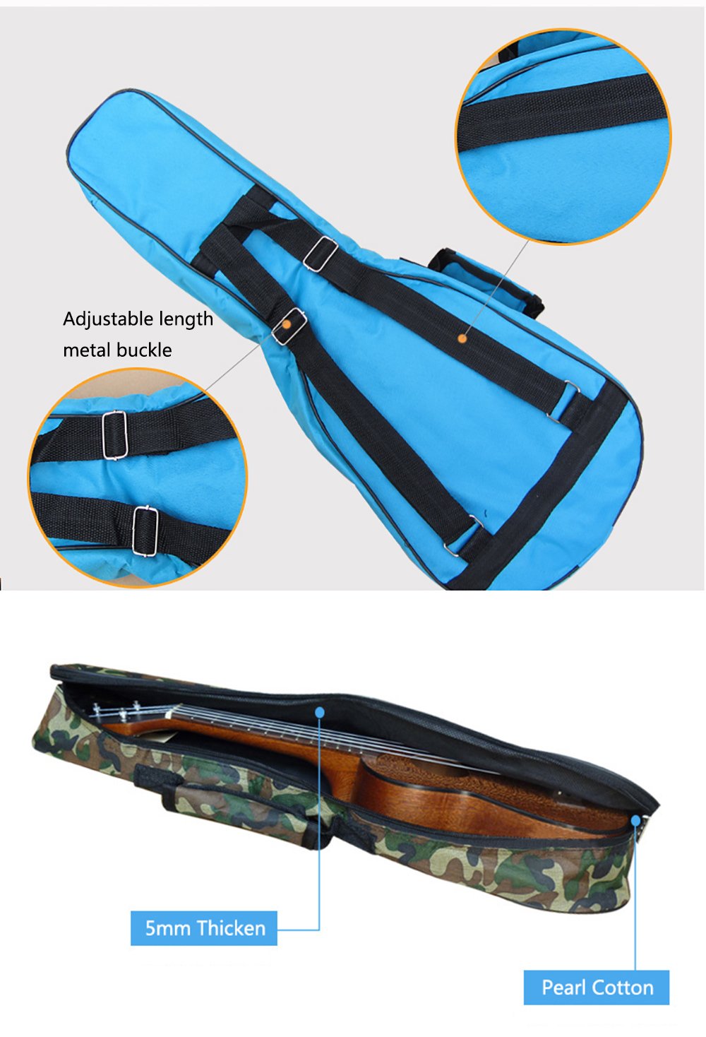 Hot Seal Waterproof Durable Colorful Ukulele Cotton Case Bag With Storage (21In, Light Blue)