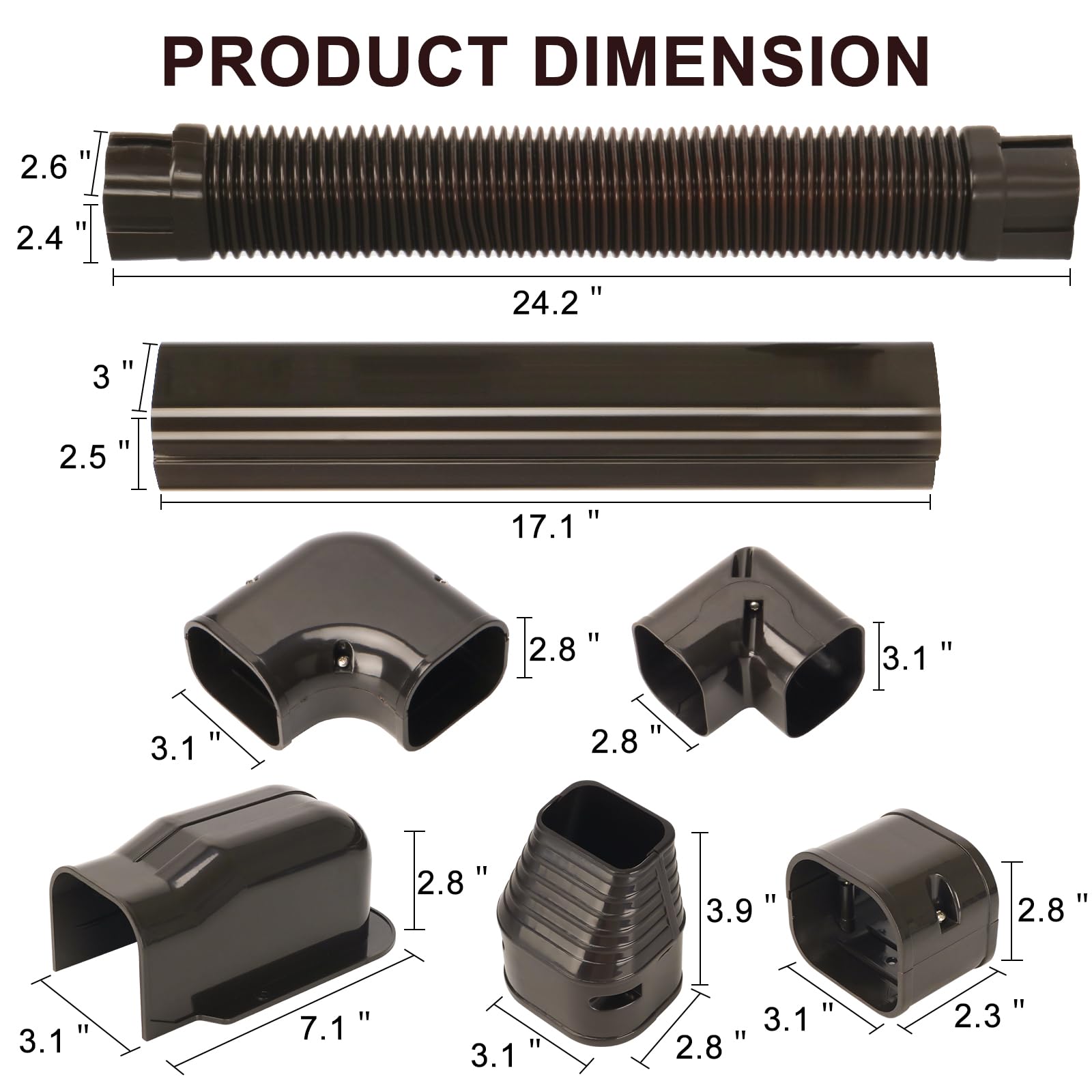 3'' W 10Ft L Brown Line Set Cover Kit For Mini Split Air Conditioners Decorative Pvc Slim Line Cover For Central Ac & Heat Pumps