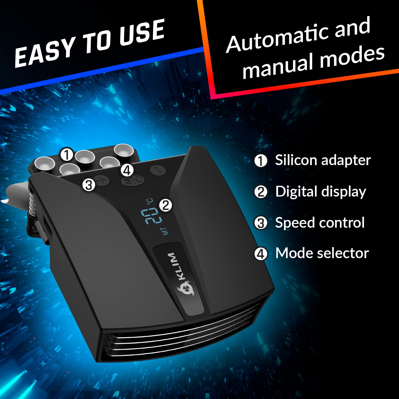 Klim Tempest Laptop Cooler With Vacuum Fan   New 2024   Gaming Laptop Fan With Display   Temperature Detection + Automatic/Manua