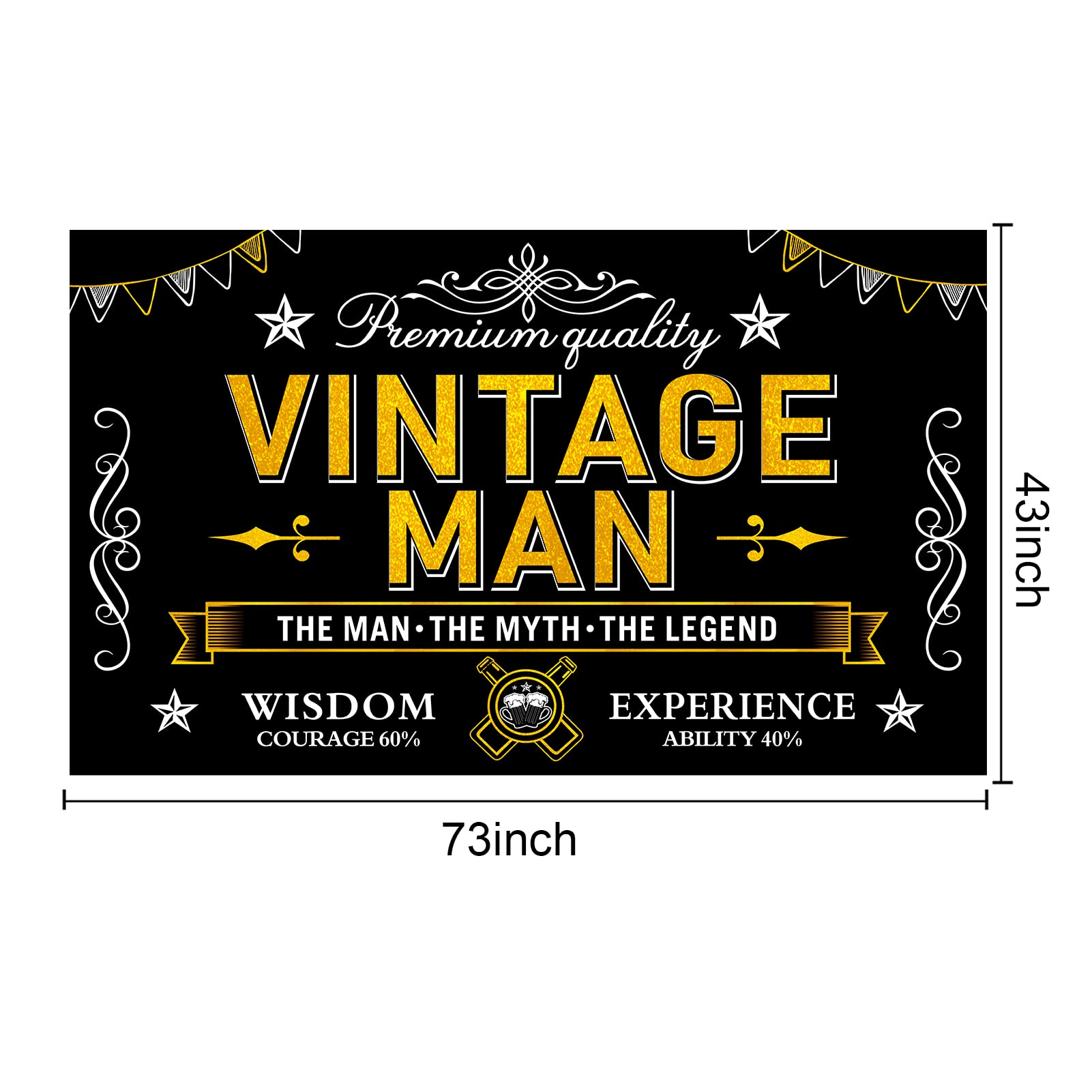 Vintage Man Birthday Banner Decorations For Men, Black Gold Vintage Themed Happy Birthday Backdrop Sign Party Supplies, 30Th 40T