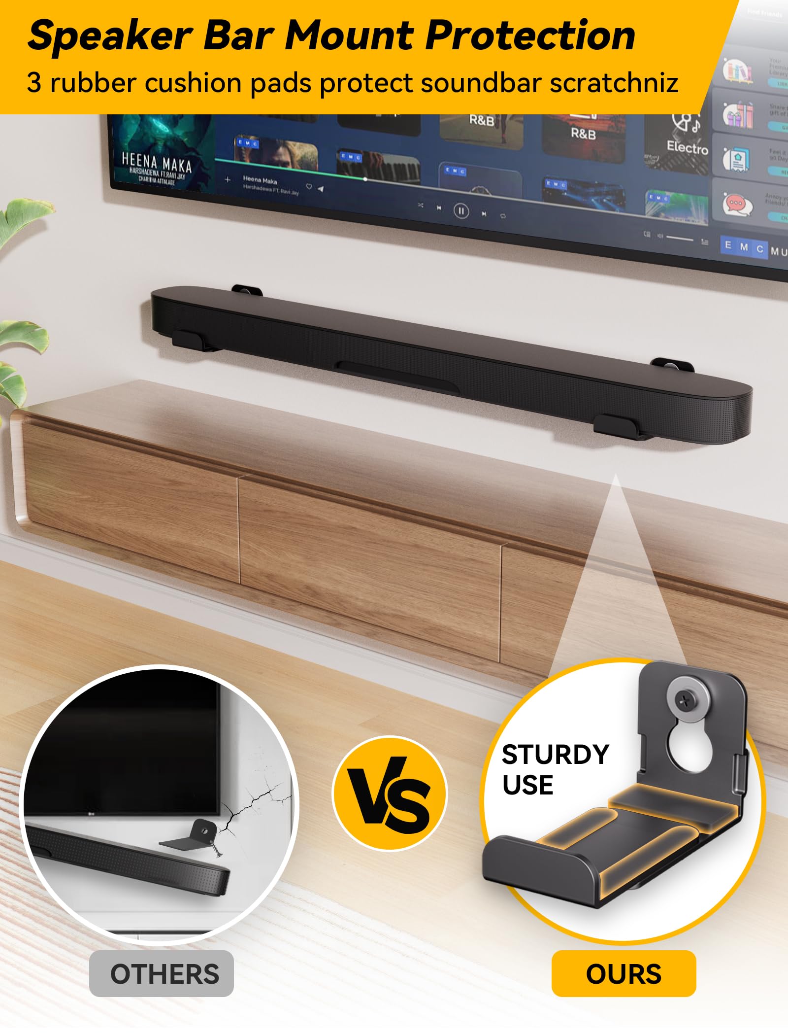 Muakioy Sound Bar Mounts Under Tv, Soundbar Bracket Universal Speaker Wall Mount Shelf Adjust 3.4'' To 5.8'' For Samsung, Vizio,