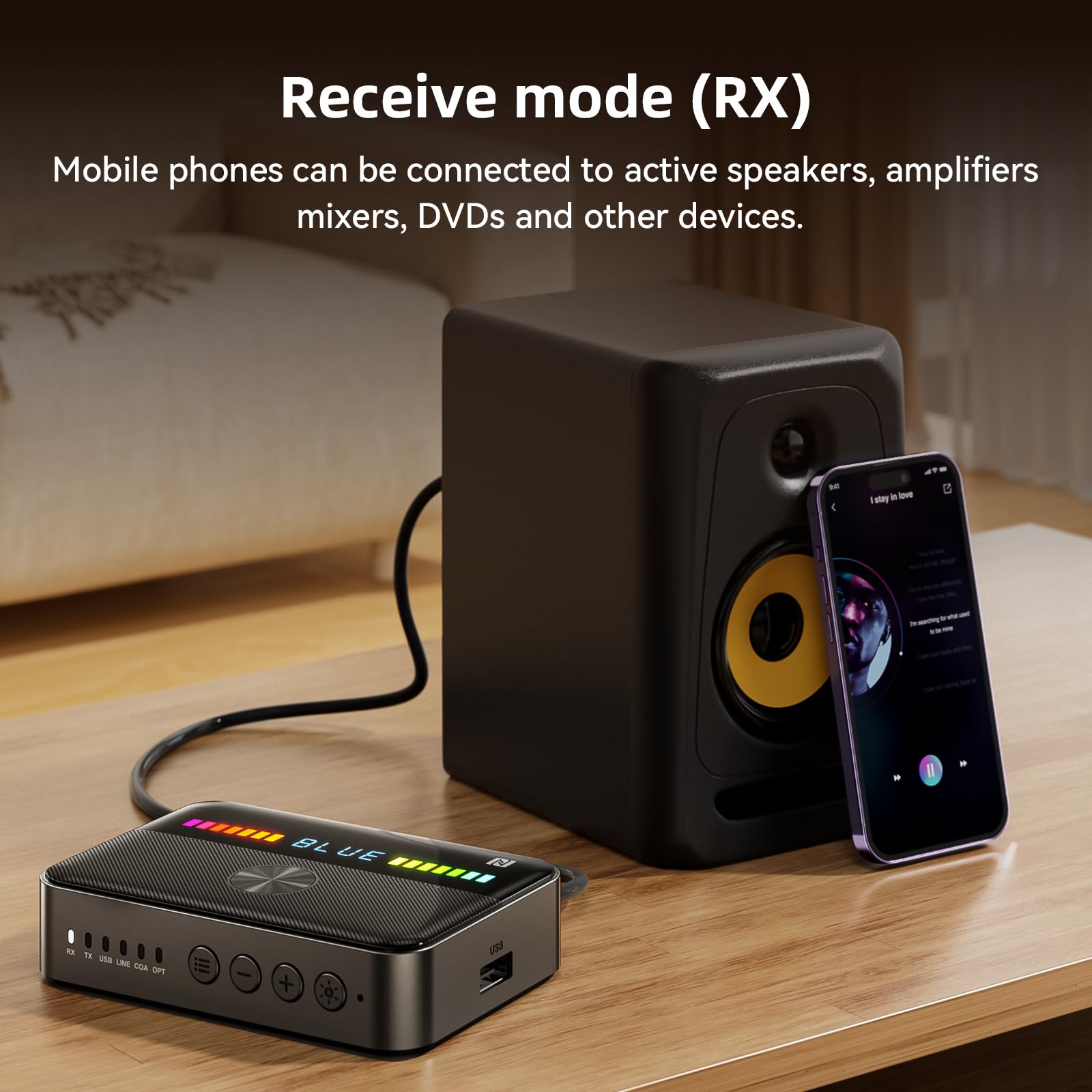 Moregax M13 Rgb Bluetooth 5.3 Audio Receiver Transmitter, Bluetooth Audio Adapter For Old Home Stereo/Speakers Tv With Display,