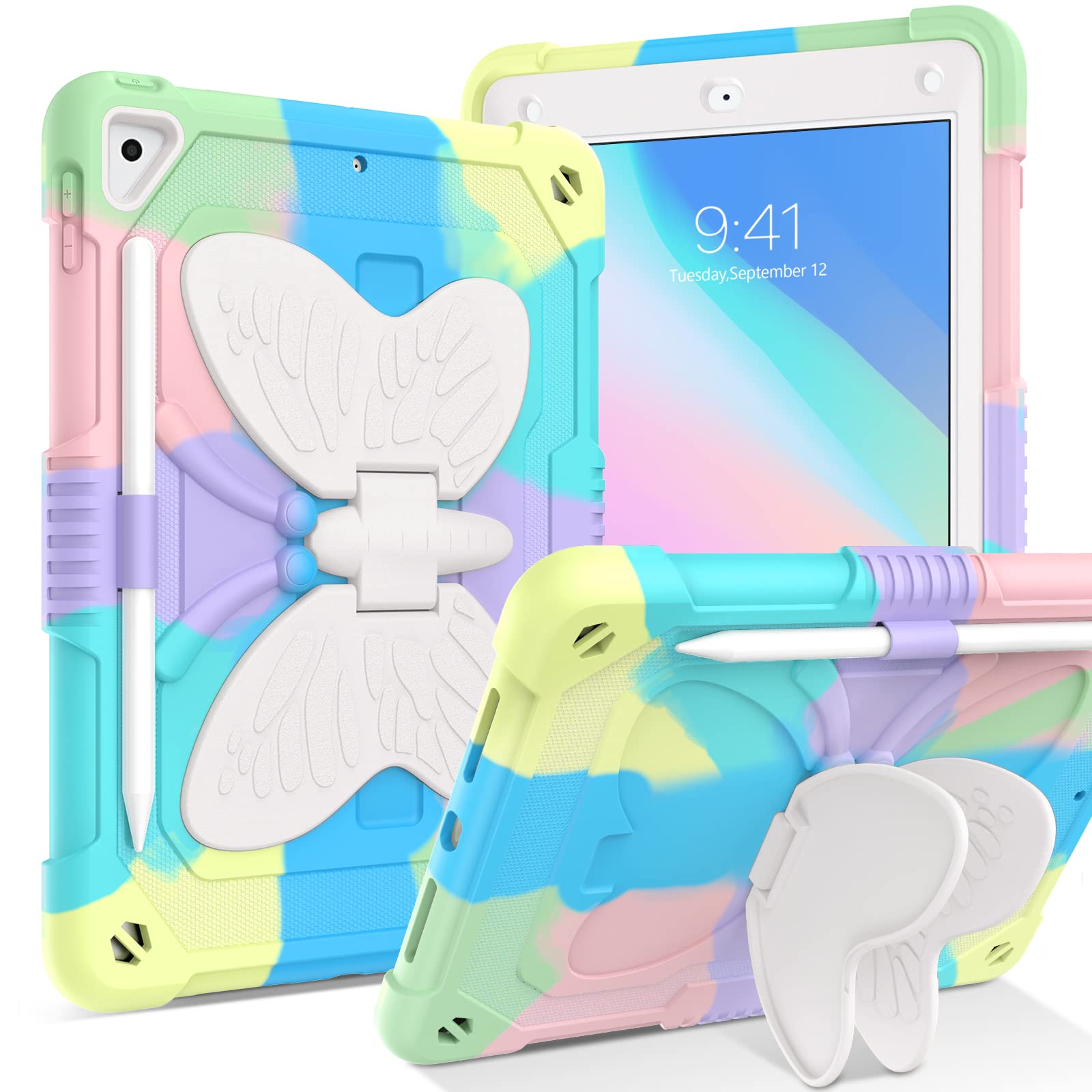 Guagua Compatible For Ipad Air 2 Case For Kids, Ipad 6Th/5Th Generation Case 2018/2017, Ipad Pro 9.7 Case Kickstand 2 In 1 Rugge