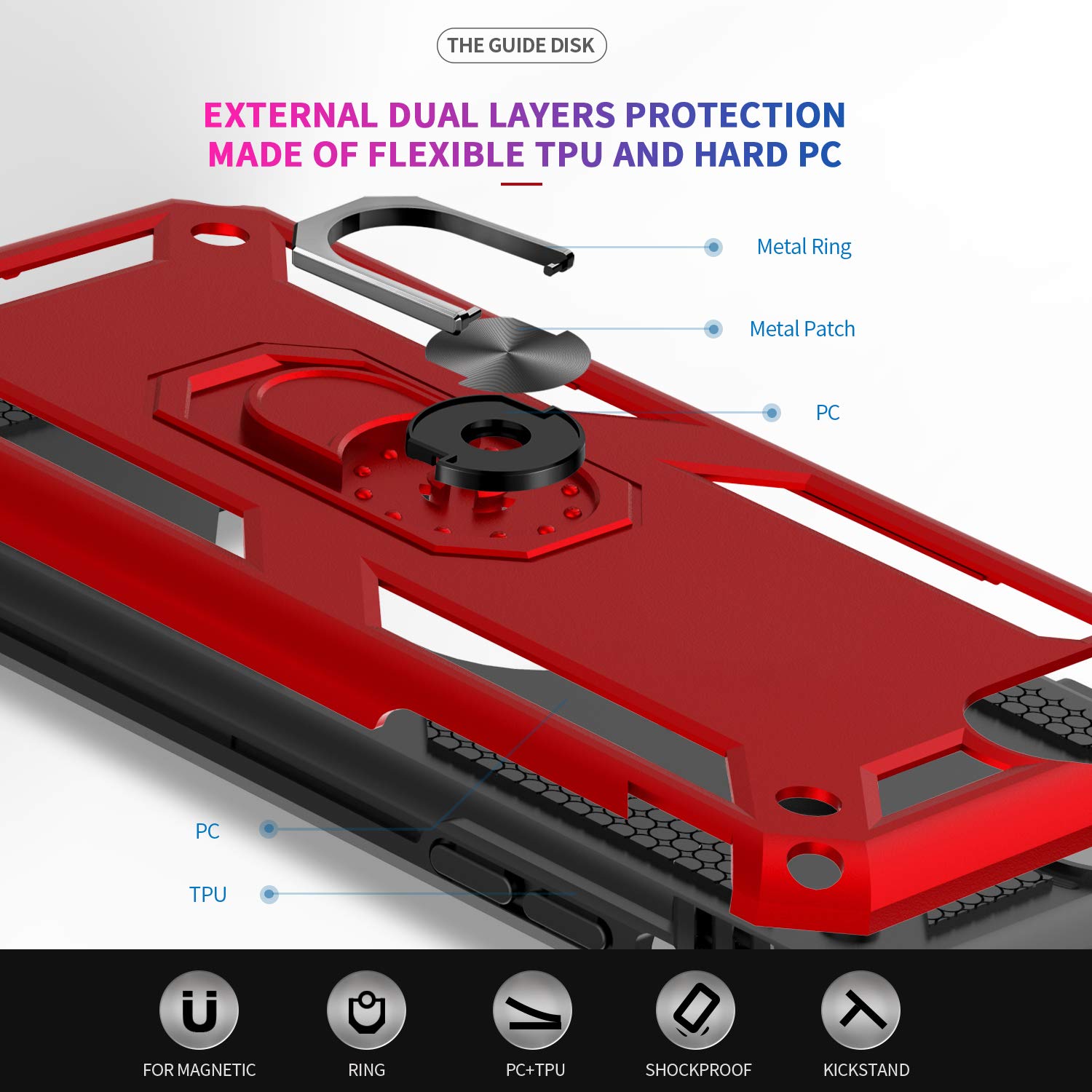 Leyi For Iphone Se 2022/2020 Case (3Rd Gen), Military Grade With Magnetic Kickstand, 2 Pack Tempered Glass Screen Protector, Red