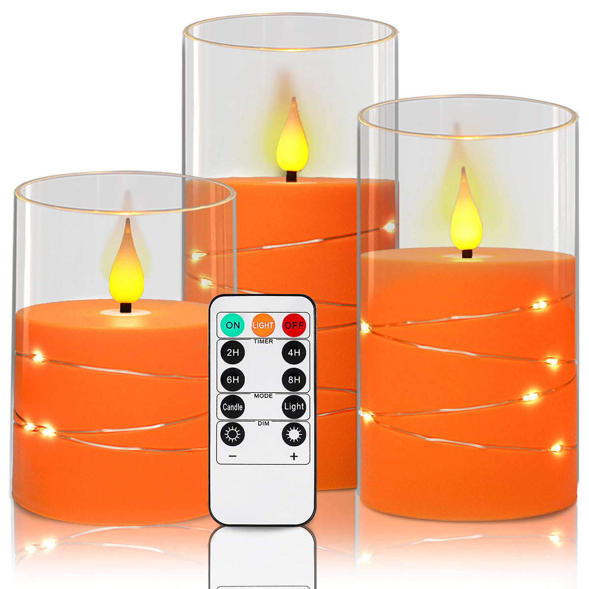 Da By Flickering Flameless Candles With Embedded Star String Lights, Battery Operated Candles With Remote And Timer,Acrylic Led 