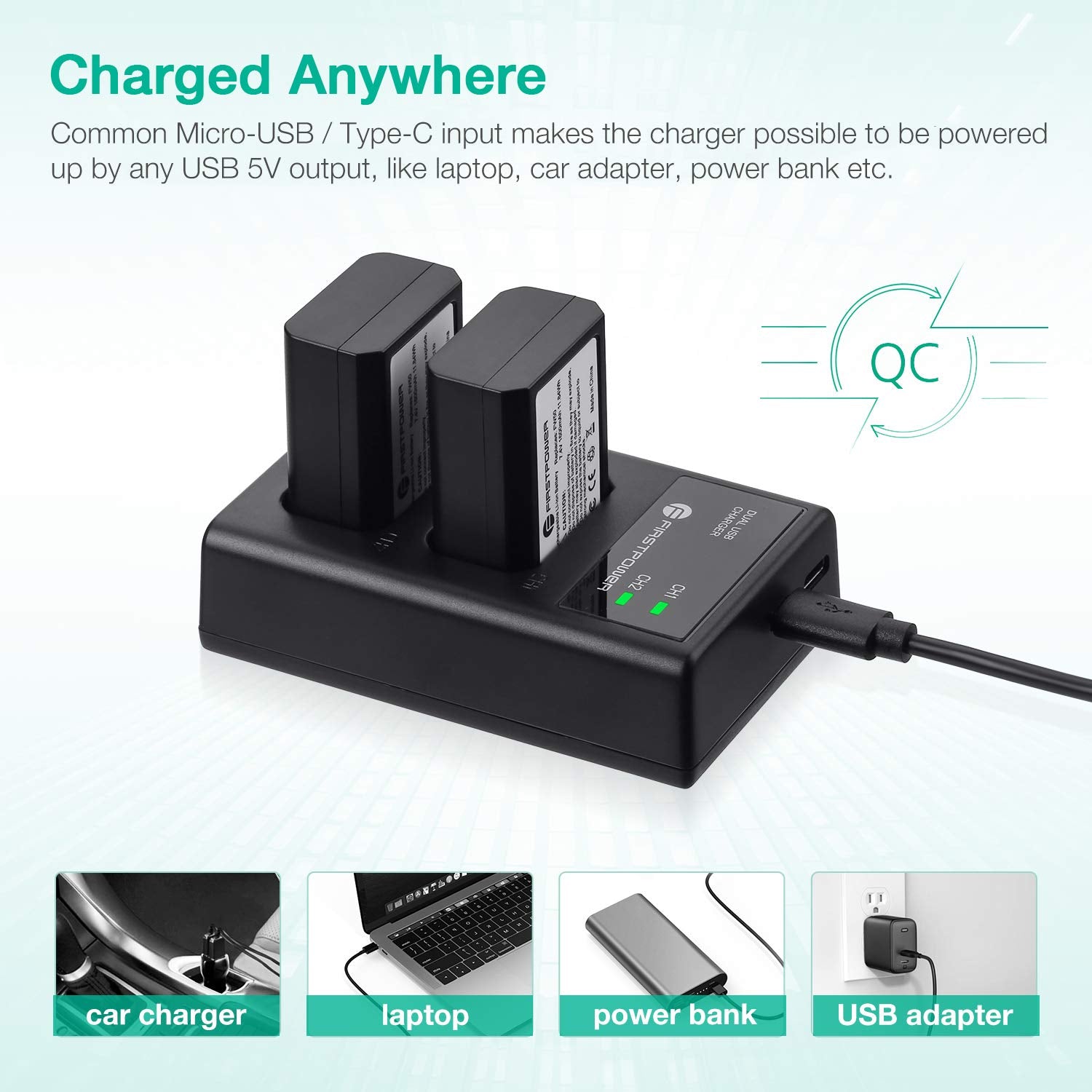 Firstpower Np Fw50 Battery 2 Pack And Usb Dual Charger Compatible With Sony A6000 A6300 A6400 A6500 A7 A7Ii A7Rii A7Sii A7S A7S2