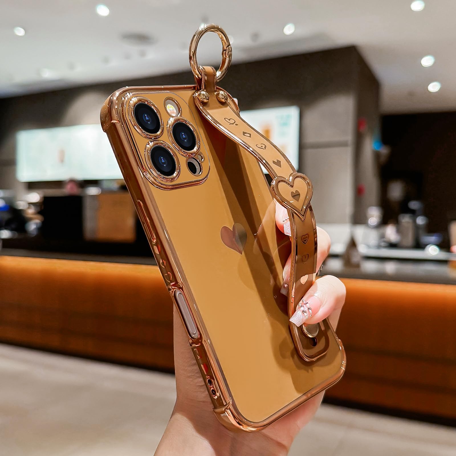 Llz.Coque For Iphone 16 Pro Case With Strap For Women Girls [2   Screen Protectors], Cute Love Hearts Design, Wristband Kickstan