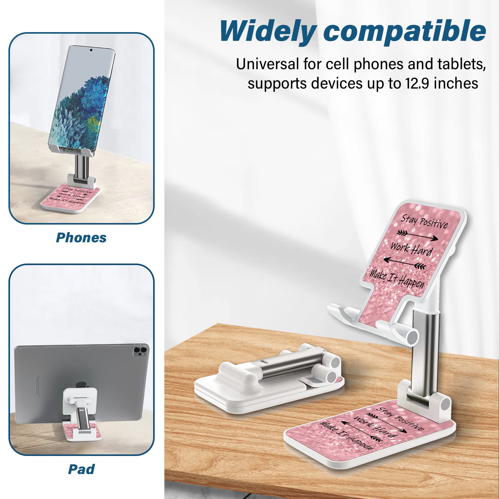Tjihacnge Desk Cell Phone Stand - Adjustable Angle-Ipad Holder, Universal Compatible Phone Holder For Desk