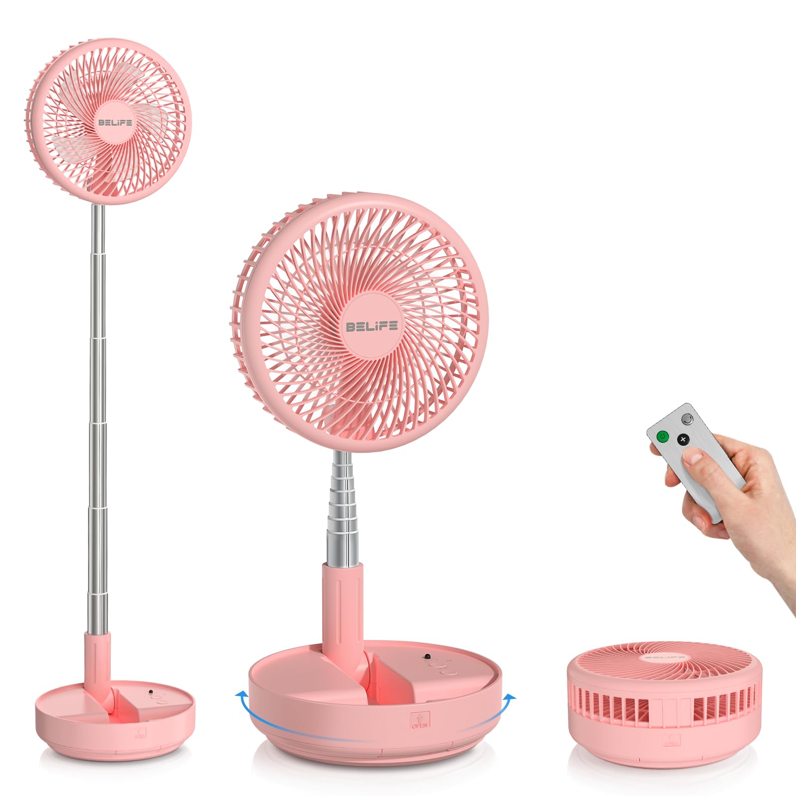 Belife X8 Portable Fan, 7200mAh Battery Powered Rechargeable, Oscillating USB Desk Floor Fan with Remote, Foldable Telescopic Fa