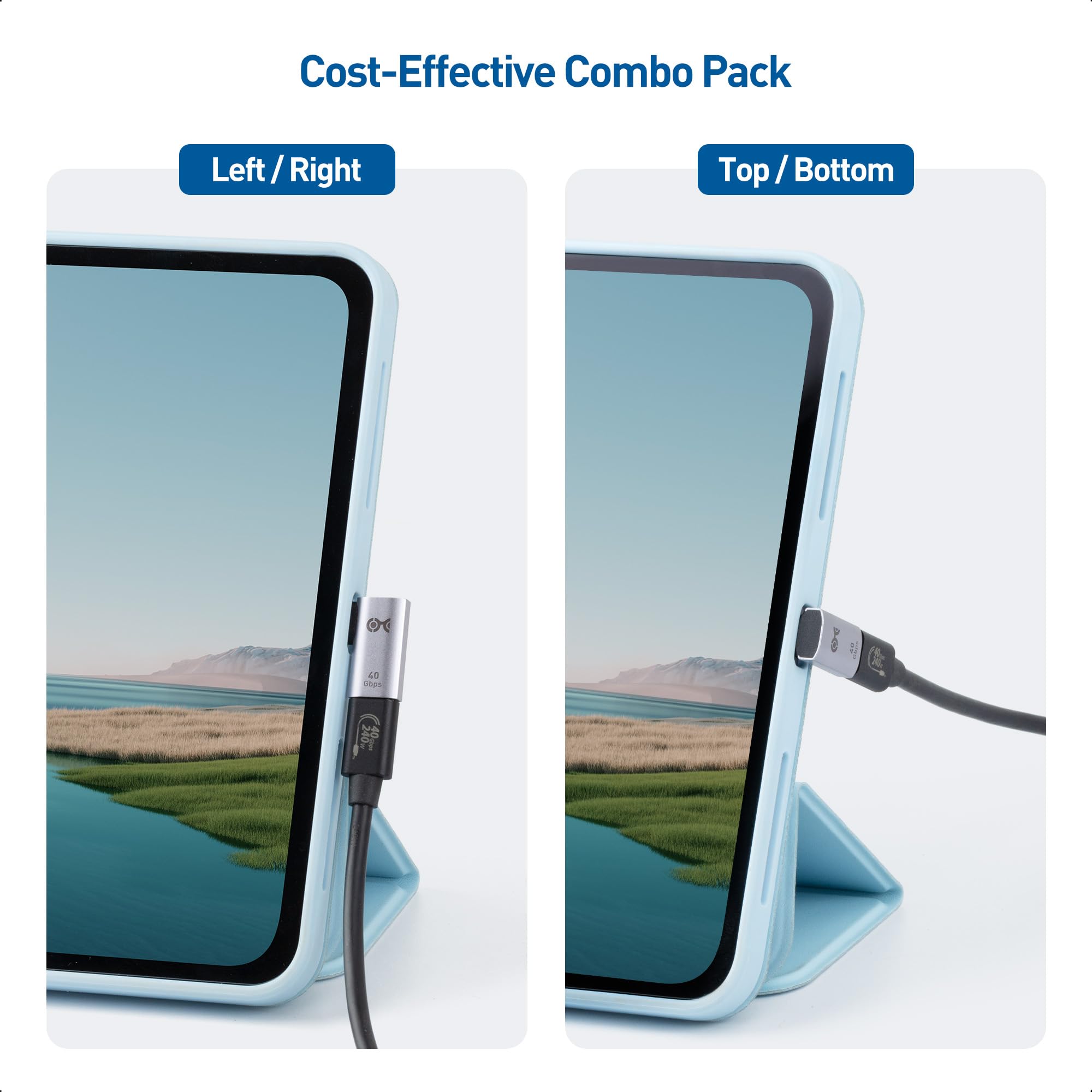 Cable Matters Combo Pack 40Gbps Right Angle USB C Adapter Kit, Up to [4K@240Hz Video, 240W Charging, 40Gbps Data Transfer] 90 Degree USB C Adapter, Compatible with Thunderbolt 4, iPhone 16, Steam Deck