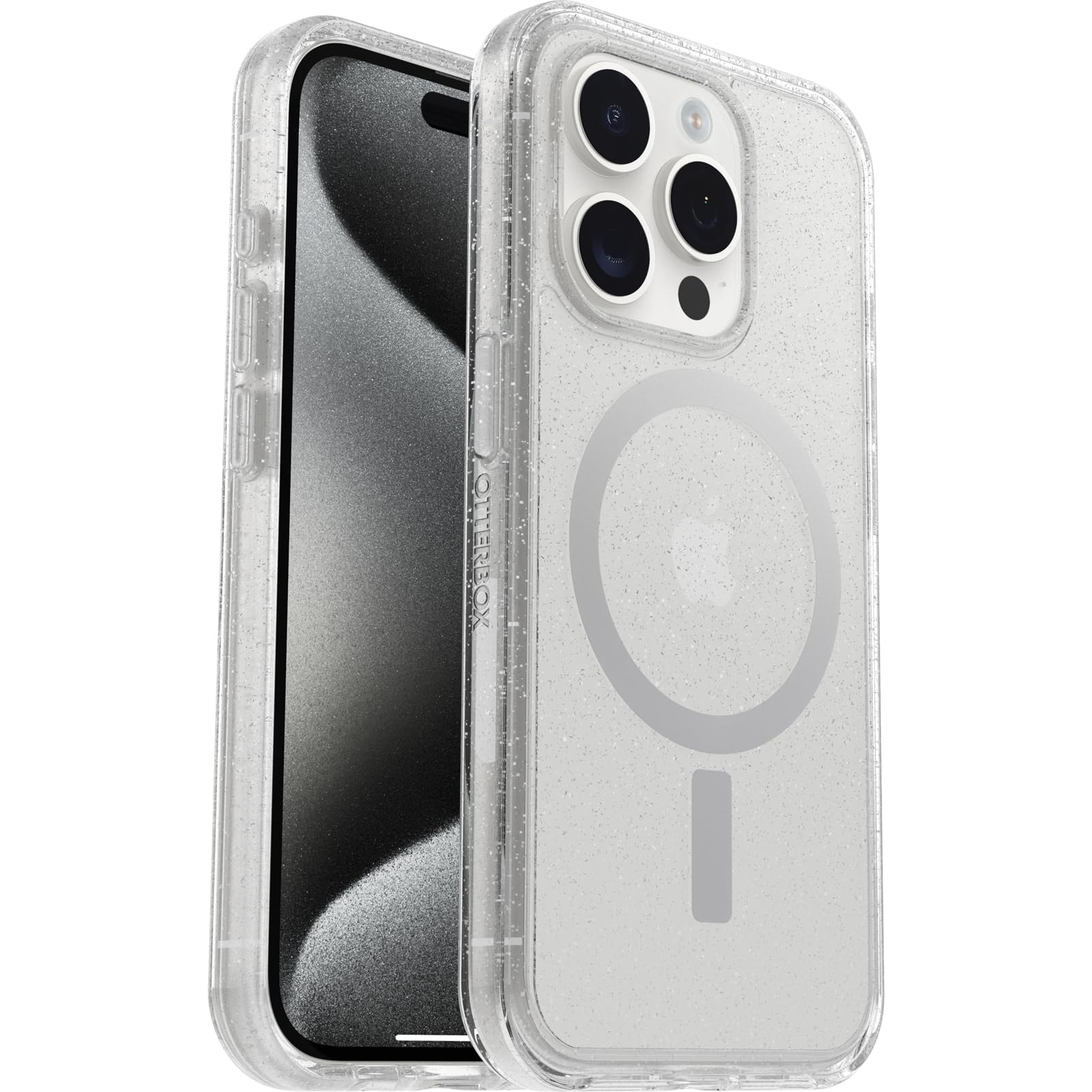 Otterbox Iphone 15 Pro (Only) Symmetry Series Clear Case   Stardust (Clear/Silver), Snaps To Magsafe, Ultra Sleek, Raised Edges